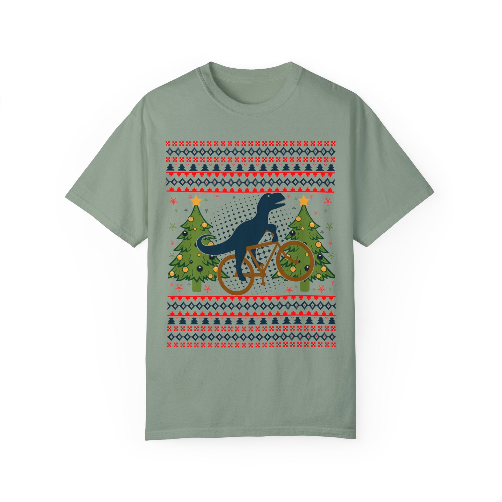 Ugly Christmas Dinosaur Riding Bike Shirt, Dinosaur Christmas Sweater, Dino Riders Tshirt, Dinosaur on a Bike Shirt