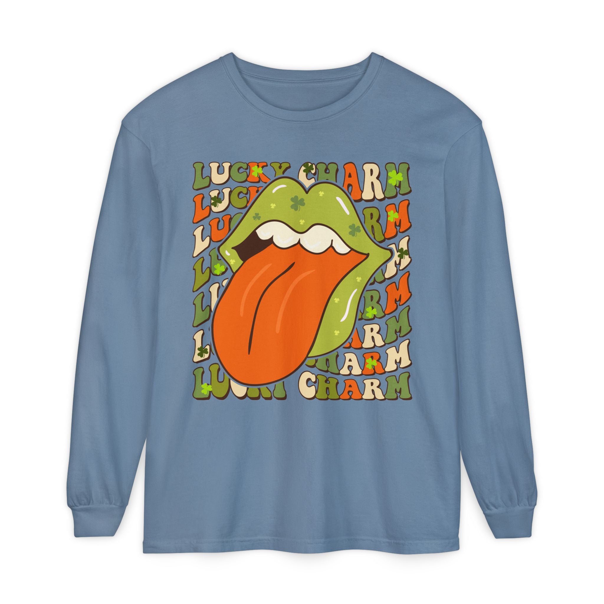 St Patricks Day Lucky Charm Lips Long sleeve T-Shirt, Lucky Shamrock Cute Long Sleeve Shirt, Lucky Irish Shirt, Ireland Drinking Tee