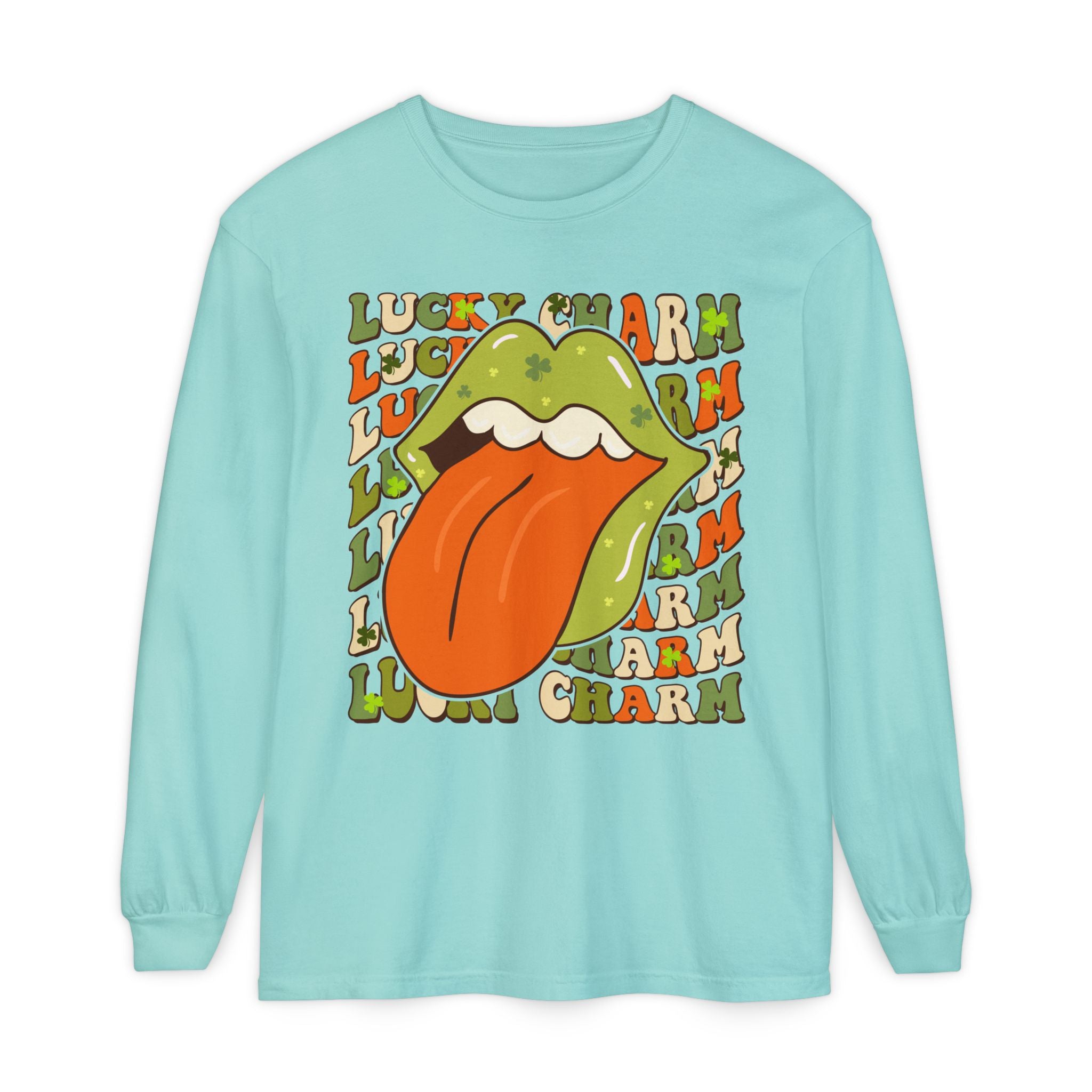 St Patricks Day Lucky Charm Lips Long sleeve T-Shirt, Lucky Shamrock Cute Long Sleeve Shirt, Lucky Irish Shirt, Ireland Drinking Tee