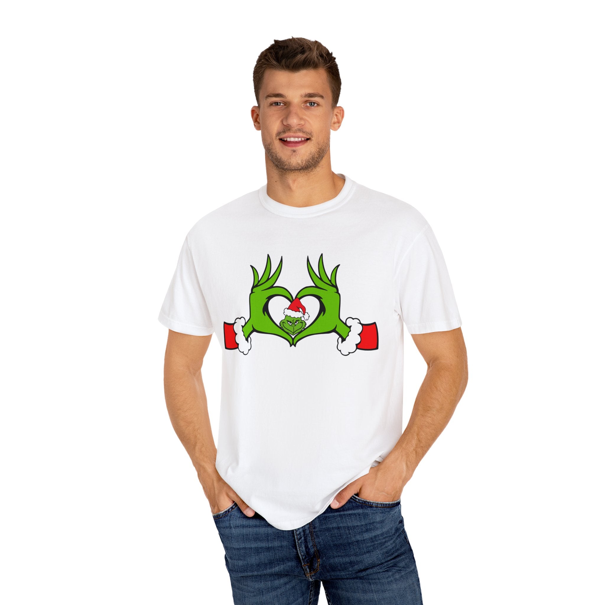 Grinch Heart Hands Graphic Tees, Grinch T-Shirt, Christmas Shirt, Xmas Clothing, Holiday T Shirts, Christmas Gifts, Christmas Party Shirt, Grinchmas T-shirt