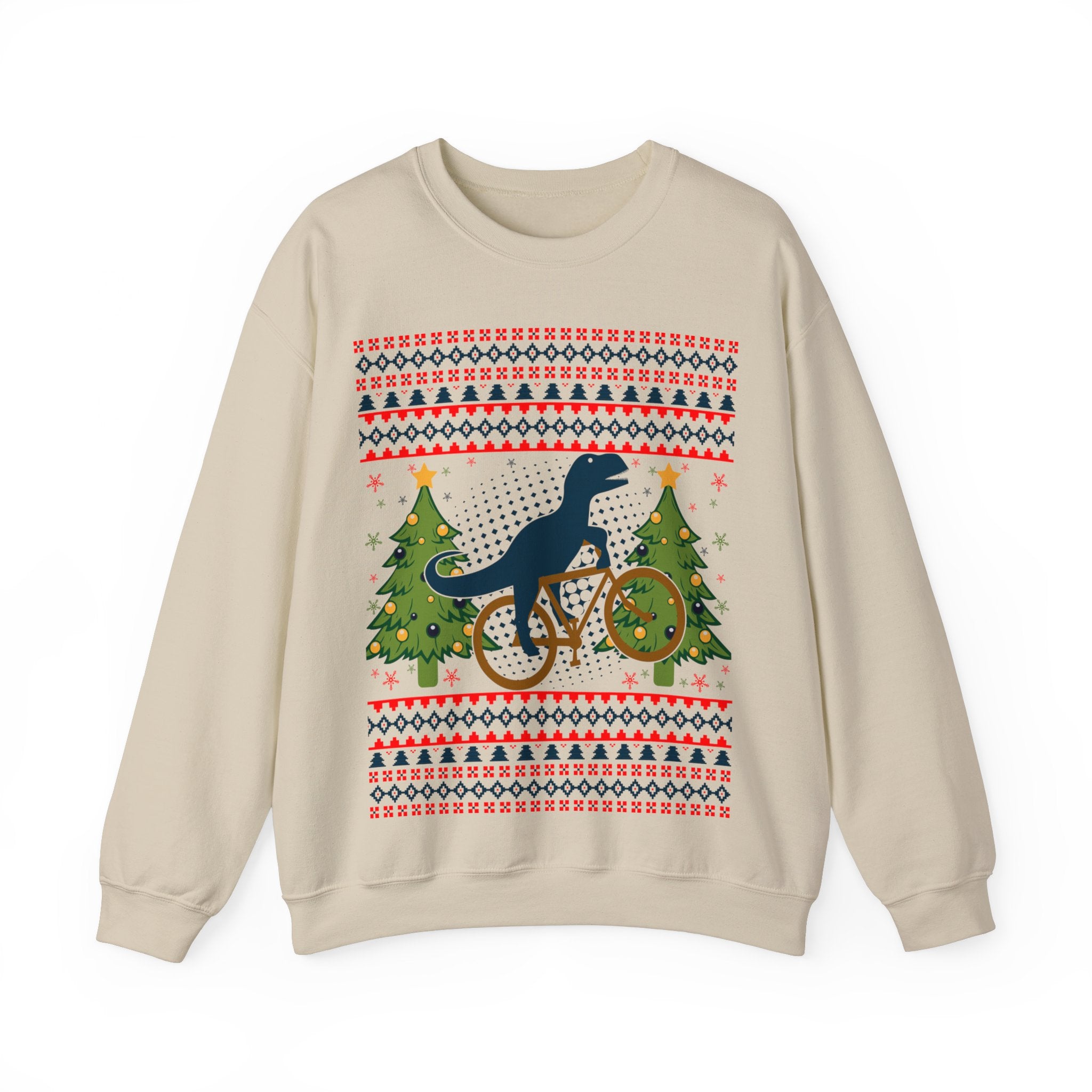 Ugly Christmas Dinosaur Riding Bike Sweater, Dinosaur Christmas Sweatshirt, Dino Riders shirt, Dinosaur on a Bike Shirt