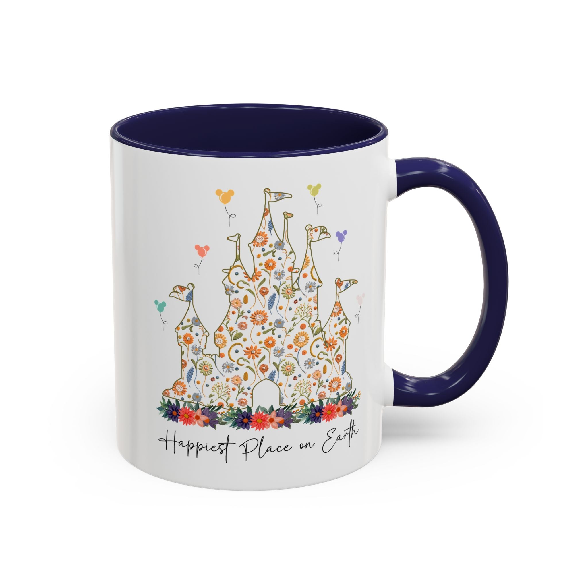 Disney Castle Floral Coffee Mug, Happiest Place on Earth Mug, Vintage Disney Coffee Cup, Magic Kingdom Mug