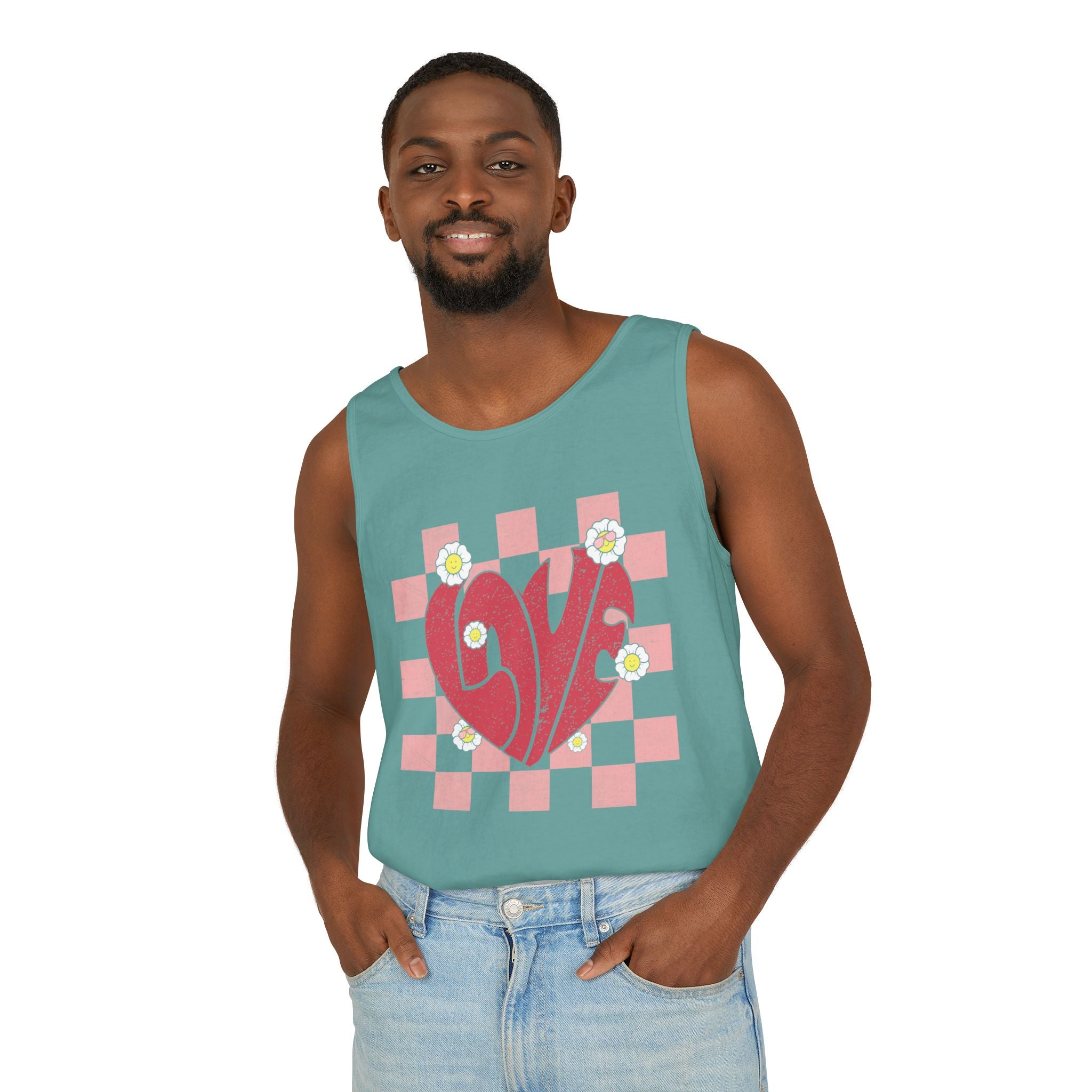 Valentine Heart Tank Top, Retro Love Shirt, Love T-Shirt, Valentines Day Gift, Checker heart tee, Heart Love Tank Top