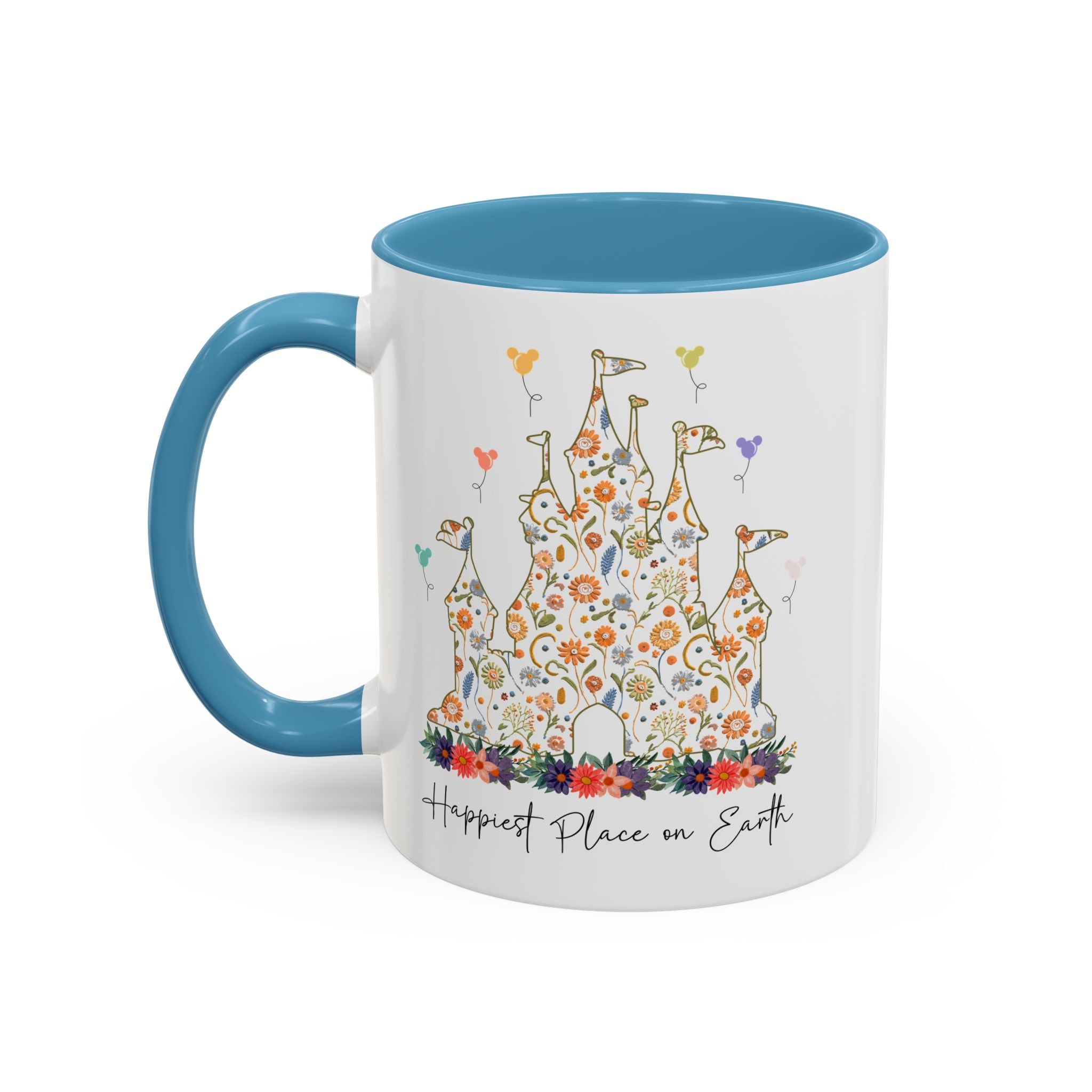 Disney Castle Floral Coffee Mug, Happiest Place on Earth Mug, Vintage Disney Coffee Cup, Magic Kingdom Mug