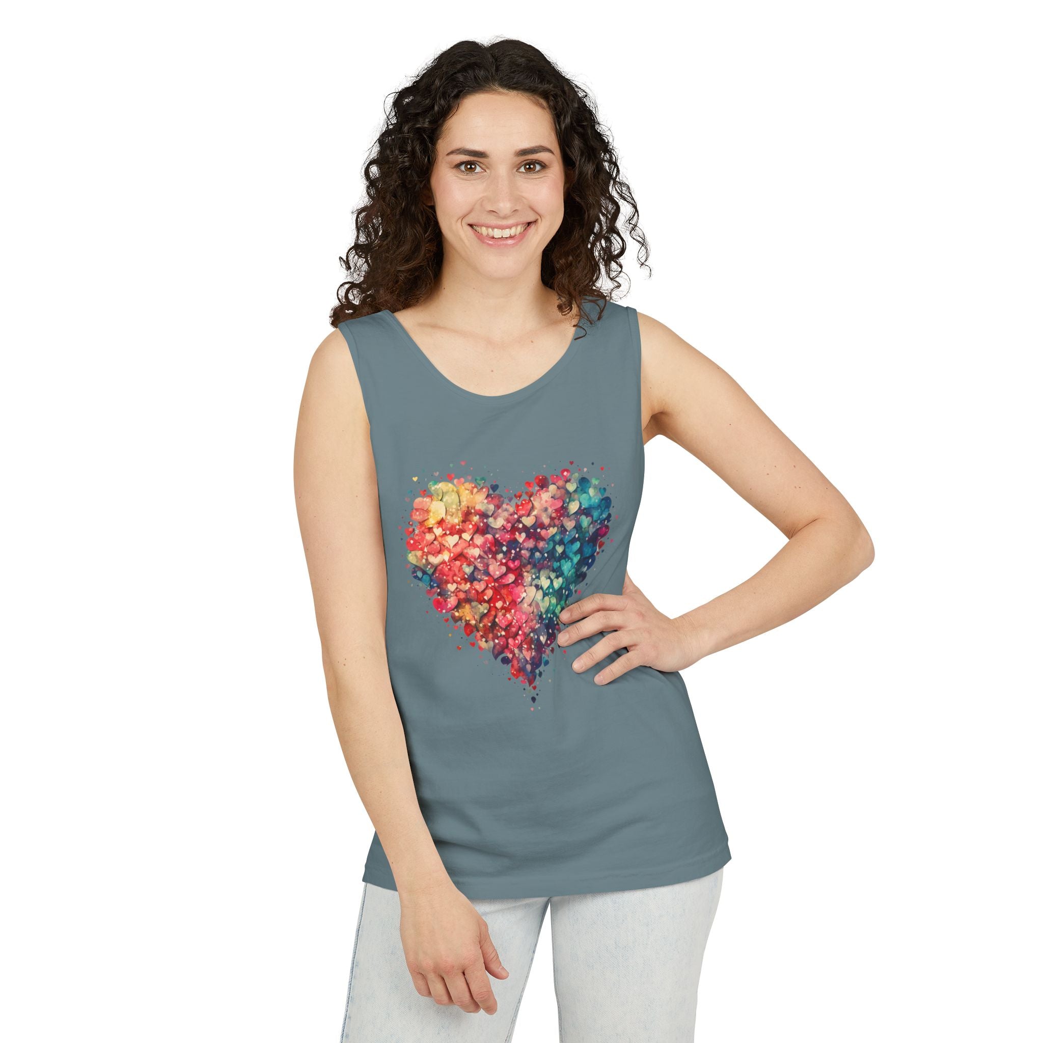 Watercolor Hearts Tank Top, Colorful Heart Shirt, Cute Heart Valentines Love Tank Top, Beautiful Watercolor Heart, Hearts Layered Design, Hearts Tank