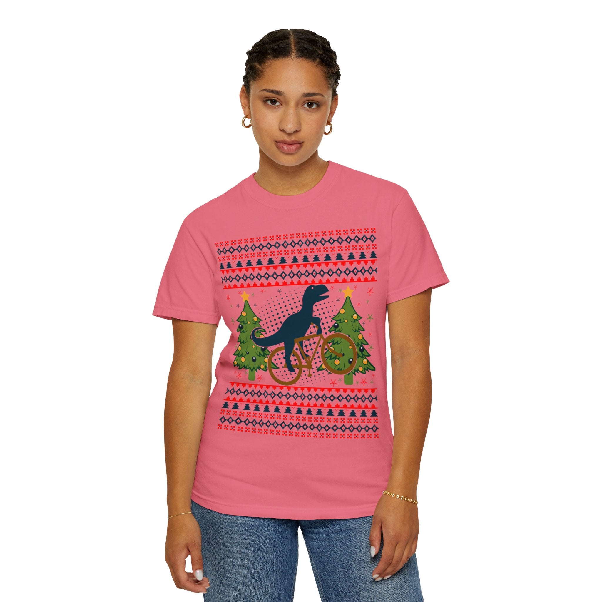 Ugly Christmas Dinosaur Riding Bike Shirt, Dinosaur Christmas Sweater, Dino Riders Tshirt, Dinosaur on a Bike Shirt