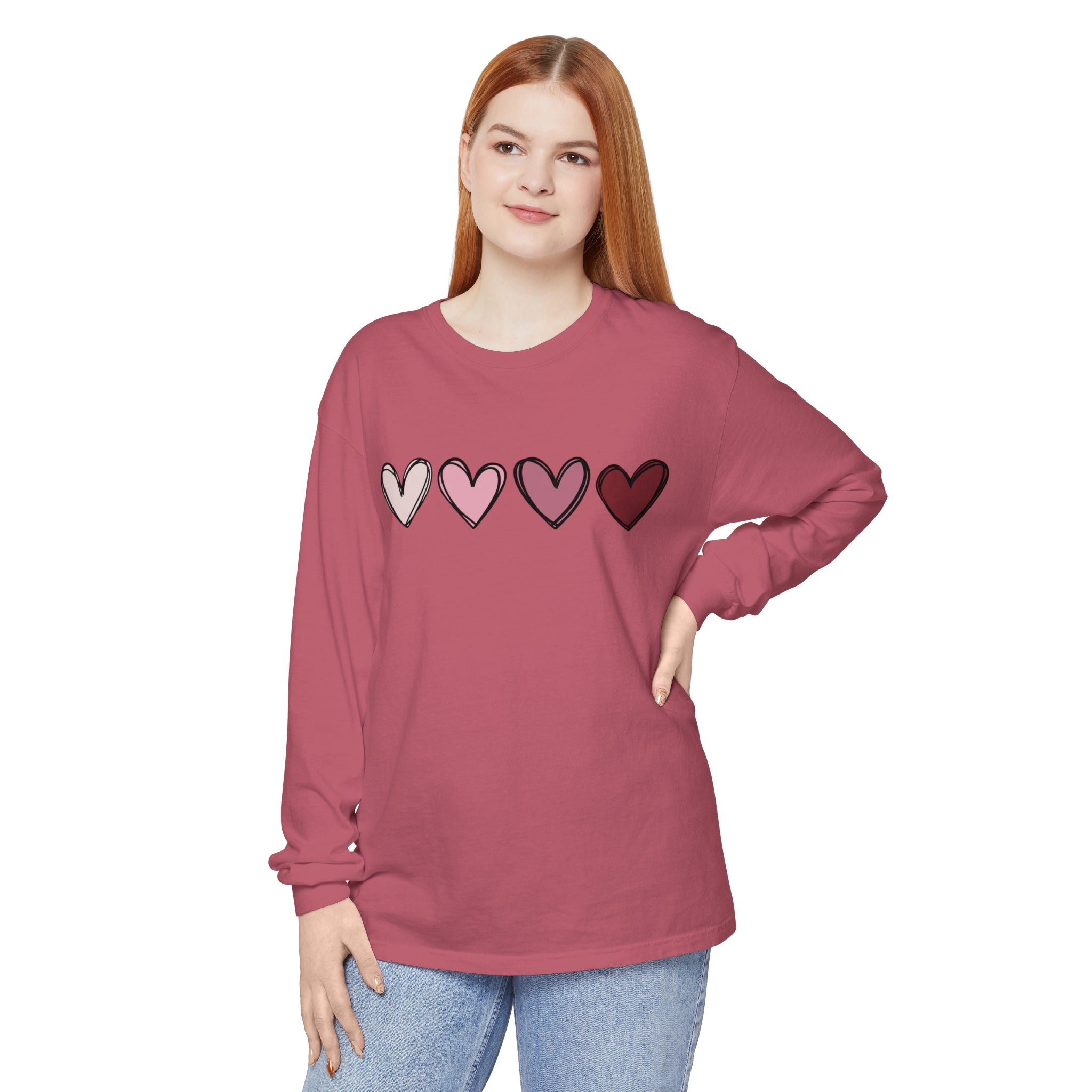Valentine Double Heart Long Sleeve T-Shirt, Cute Valentine Shirt, Valentine Long Sleeve Shirt, Vintage Valentine Sweatshirt, Love Heart Long Sleeve Tee