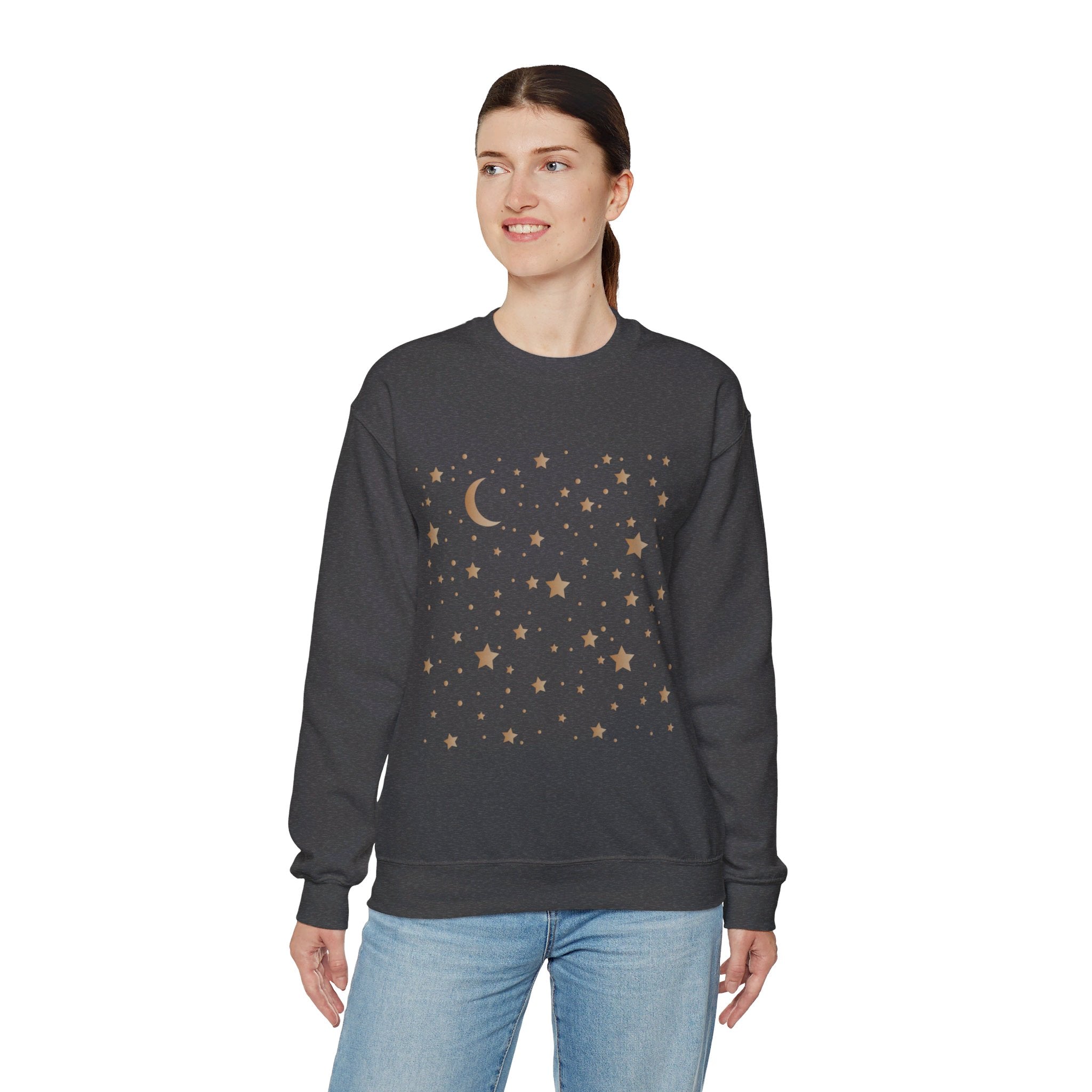 Unisex Moon And Starts Celestial Sweatshirt, Boho Moon And Stars Shirt, Gold Stars Shirt, Mystical Moon And Stars Shirt, Astronomy Shirt