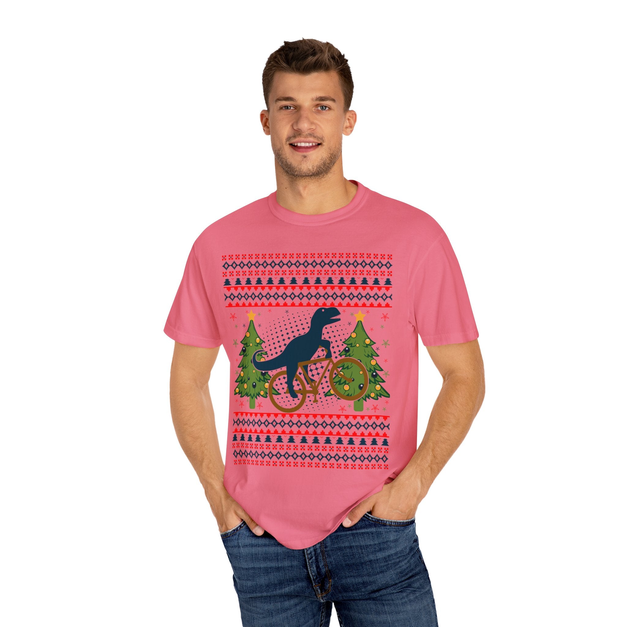 Ugly Christmas Dinosaur Riding Bike Shirt, Dinosaur Christmas Sweater, Dino Riders Tshirt, Dinosaur on a Bike Shirt