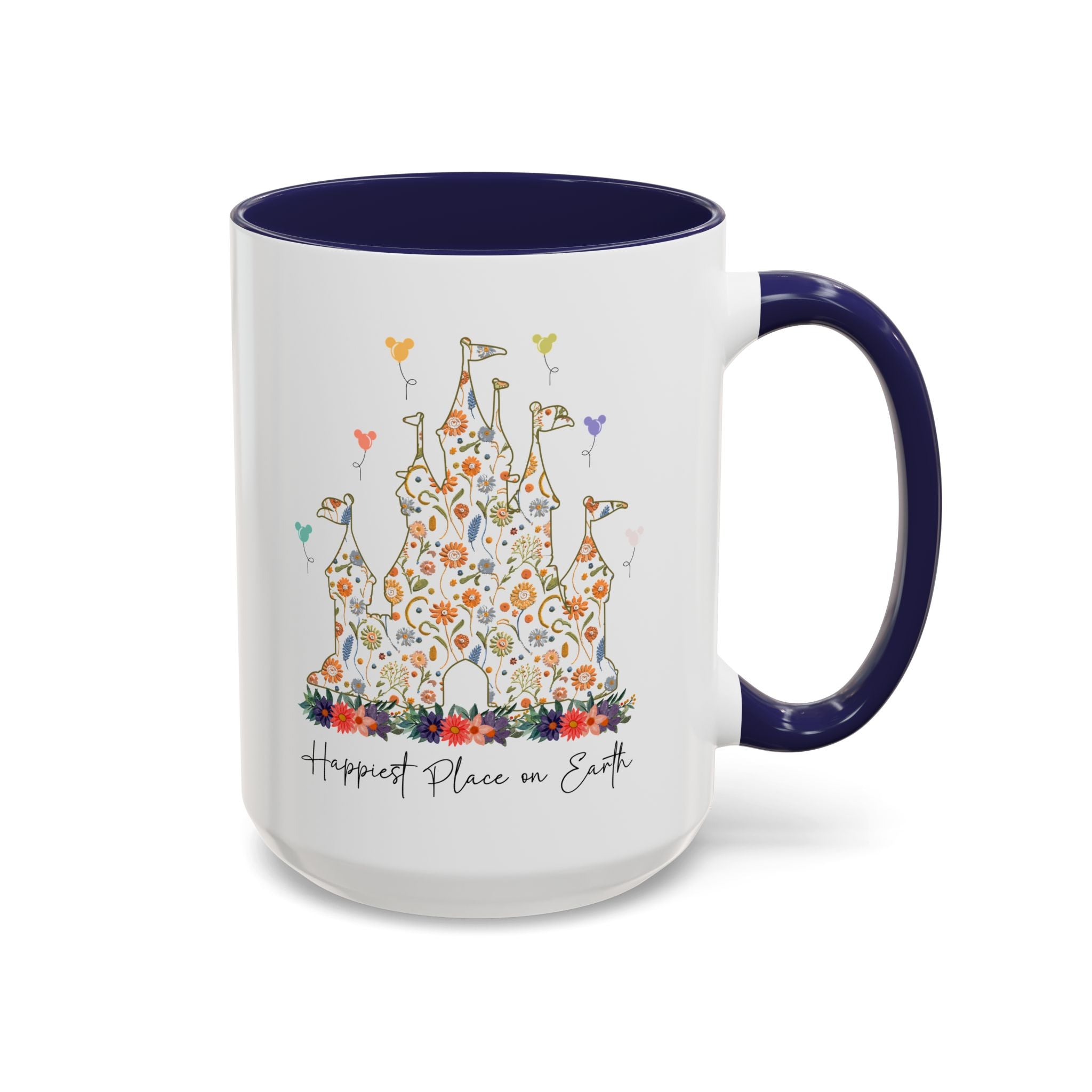 Disney Castle Floral Coffee Mug, Happiest Place on Earth Mug, Vintage Disney Coffee Cup, Magic Kingdom Mug