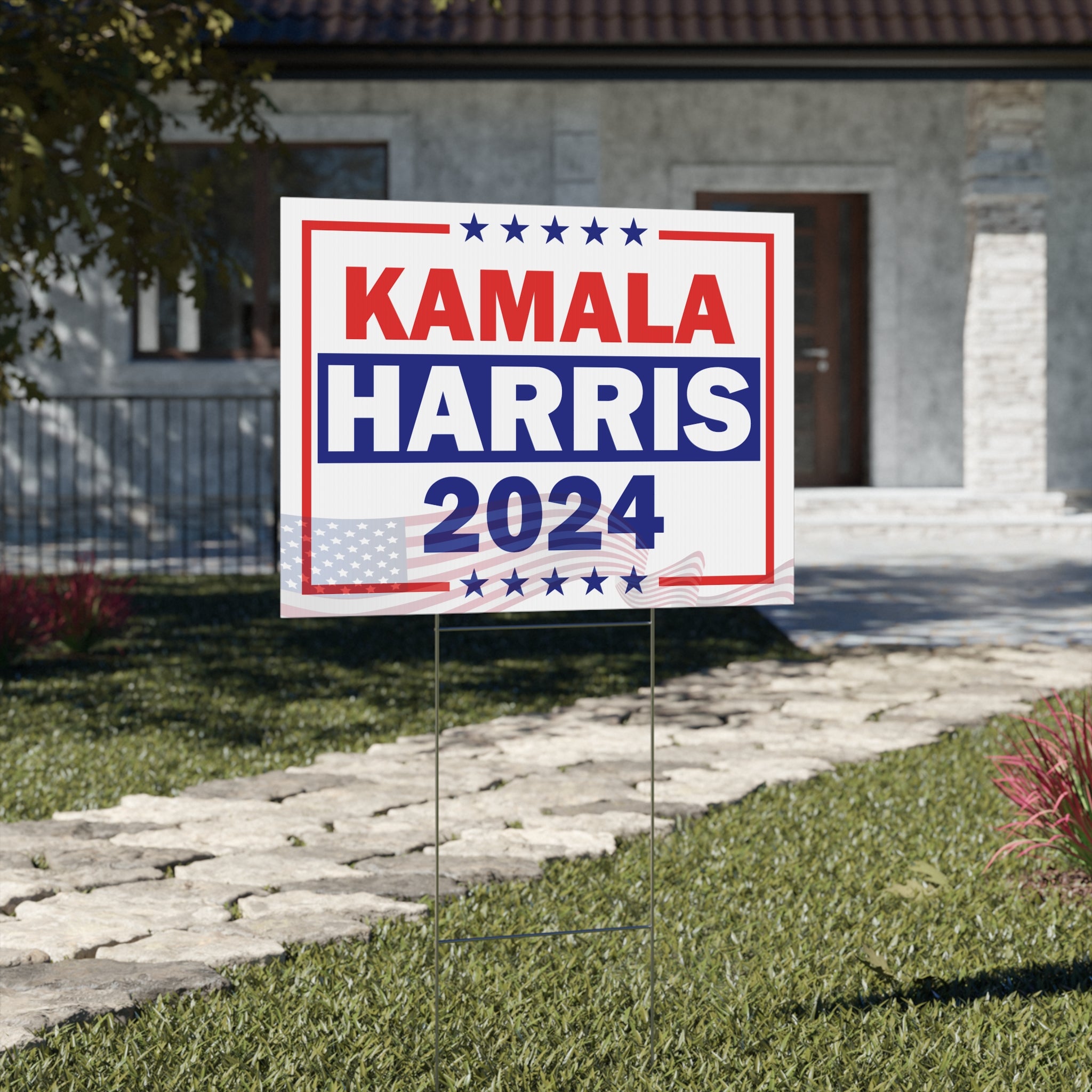 Kamala Harris 2024 Presidential Election, Democratic Party Yard Sign with Metal H Stake