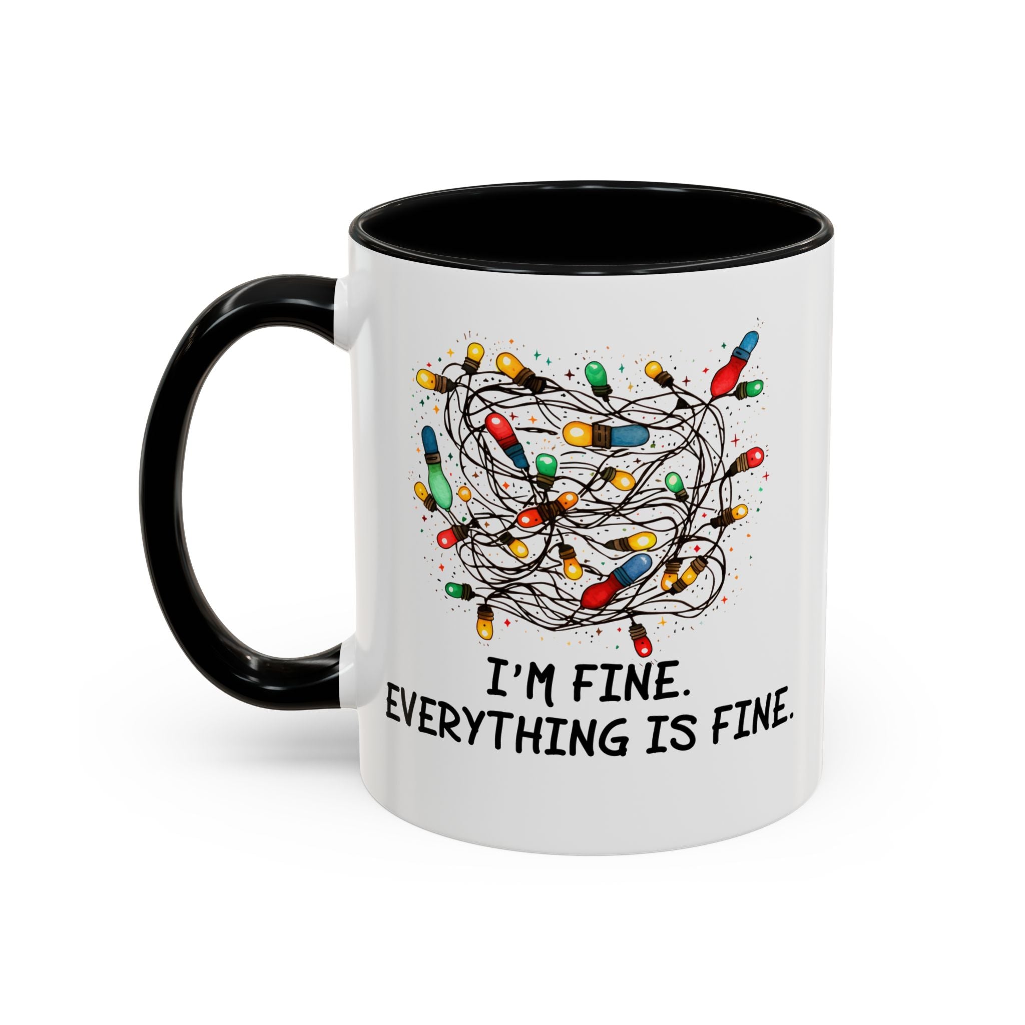 I'm Fine Everything Is Fine Christmas Mug, Christmas Lights Mug, Funny Coffee Mug, Tangled Lights, Crazy Shopping Christmas Mug, Madness