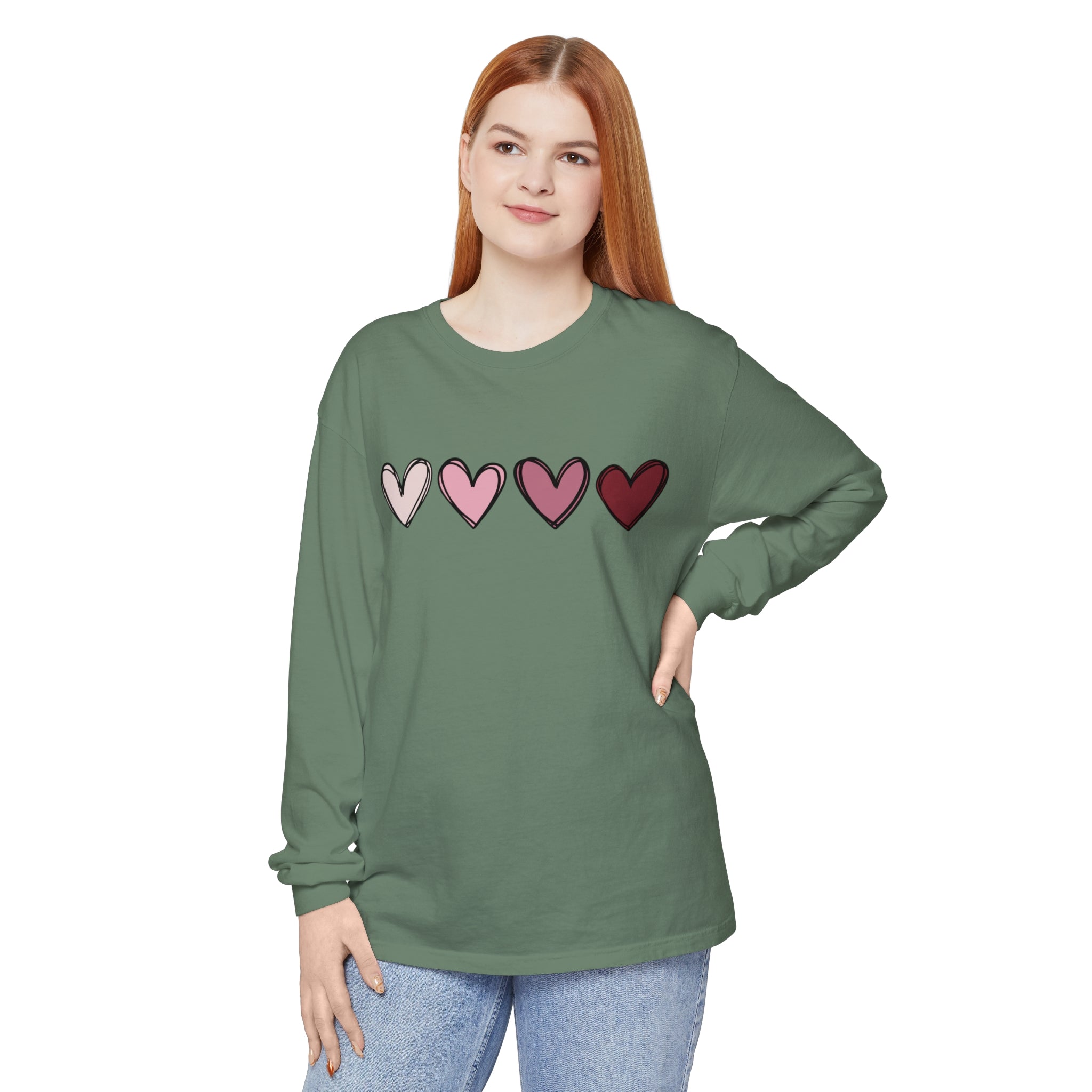 Valentine Double Heart Long Sleeve T-Shirt, Cute Valentine Shirt, Valentine Long Sleeve Shirt, Vintage Valentine Sweatshirt, Love Heart Long Sleeve Tee