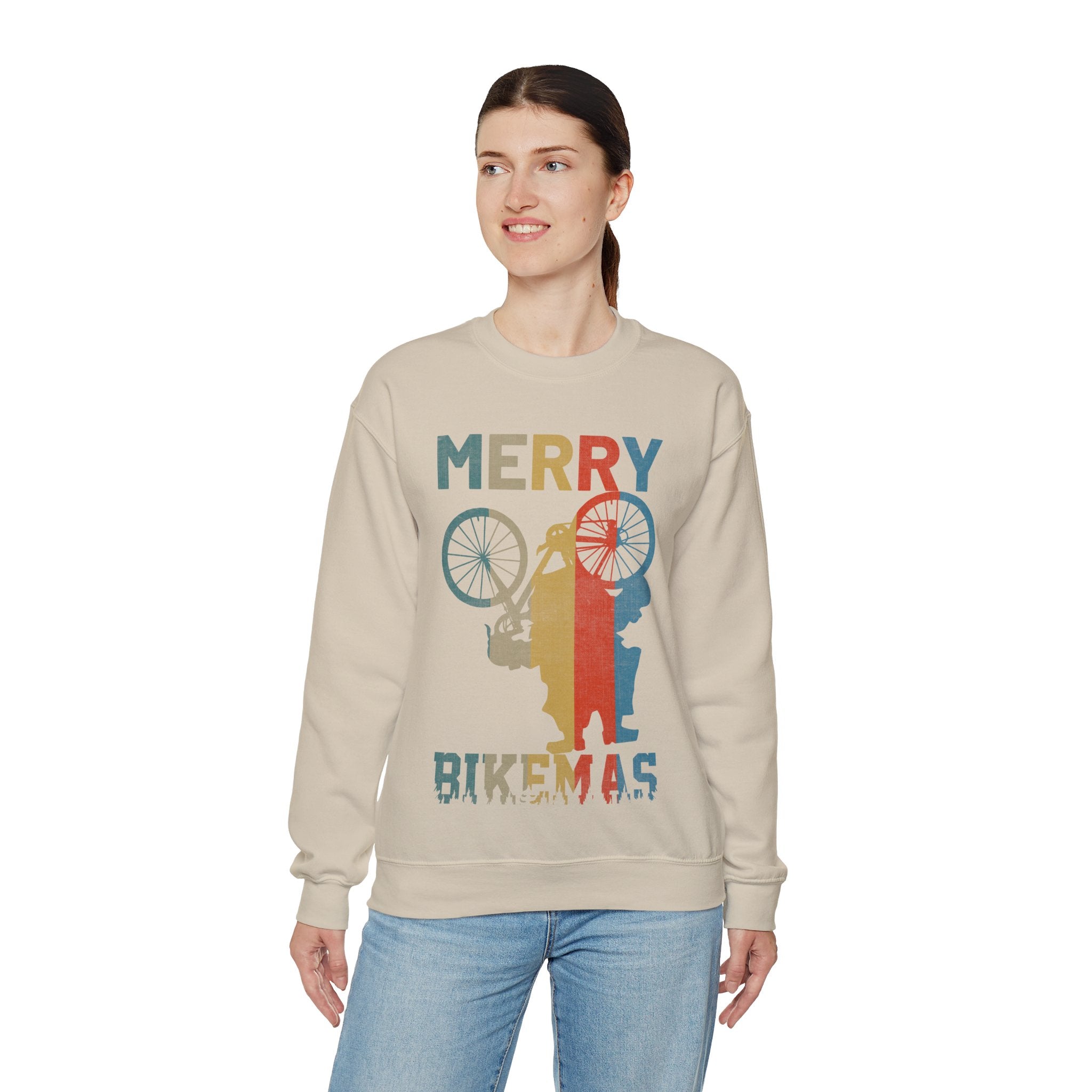 Retro Vintage Christmas Cyclist Sweatshirt, Merry Bikemas Shirt, Christmas Sweatshirt, Holiday shirt, Holiday Gifts