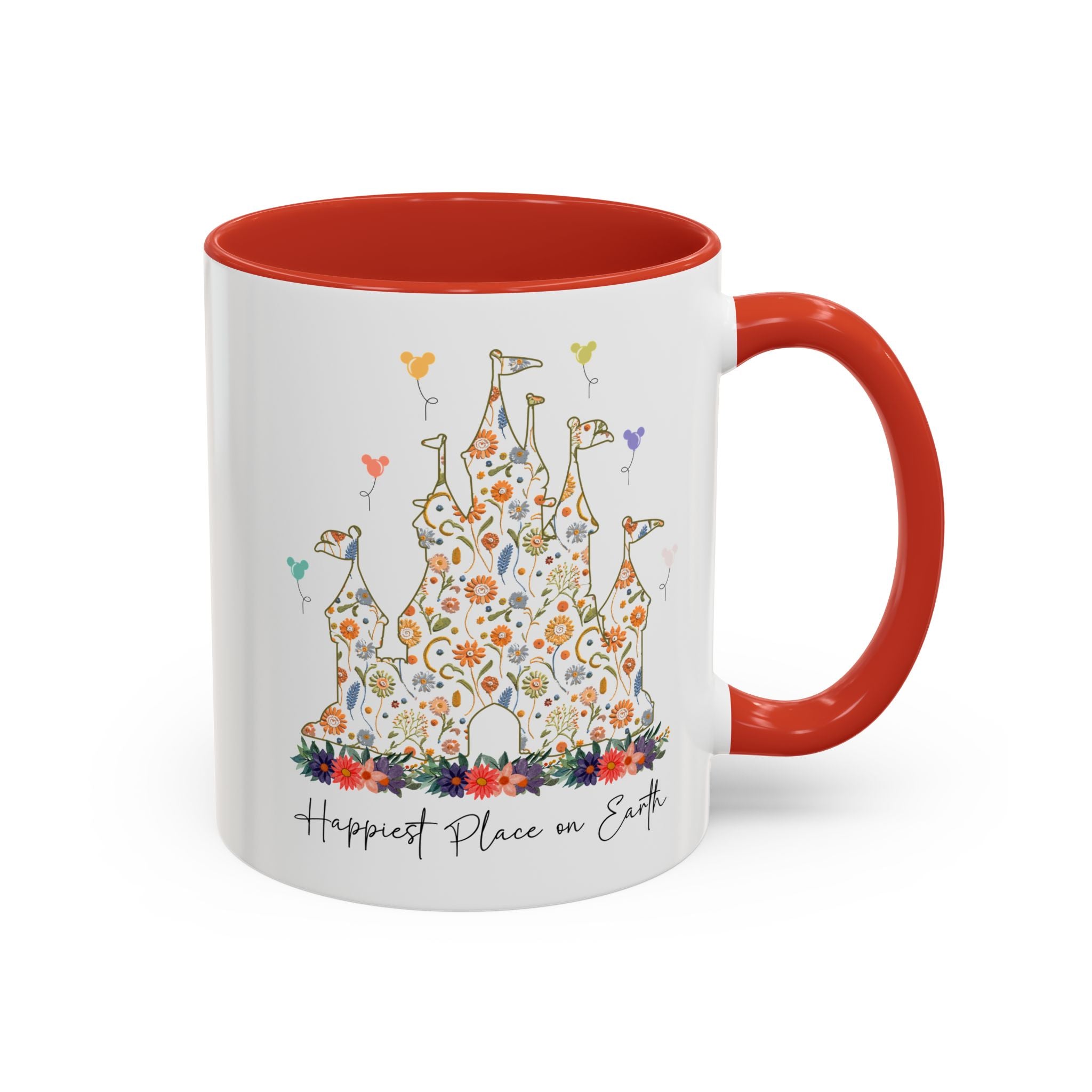 Disney Castle Floral Coffee Mug, Happiest Place on Earth Mug, Vintage Disney Coffee Cup, Magic Kingdom Mug