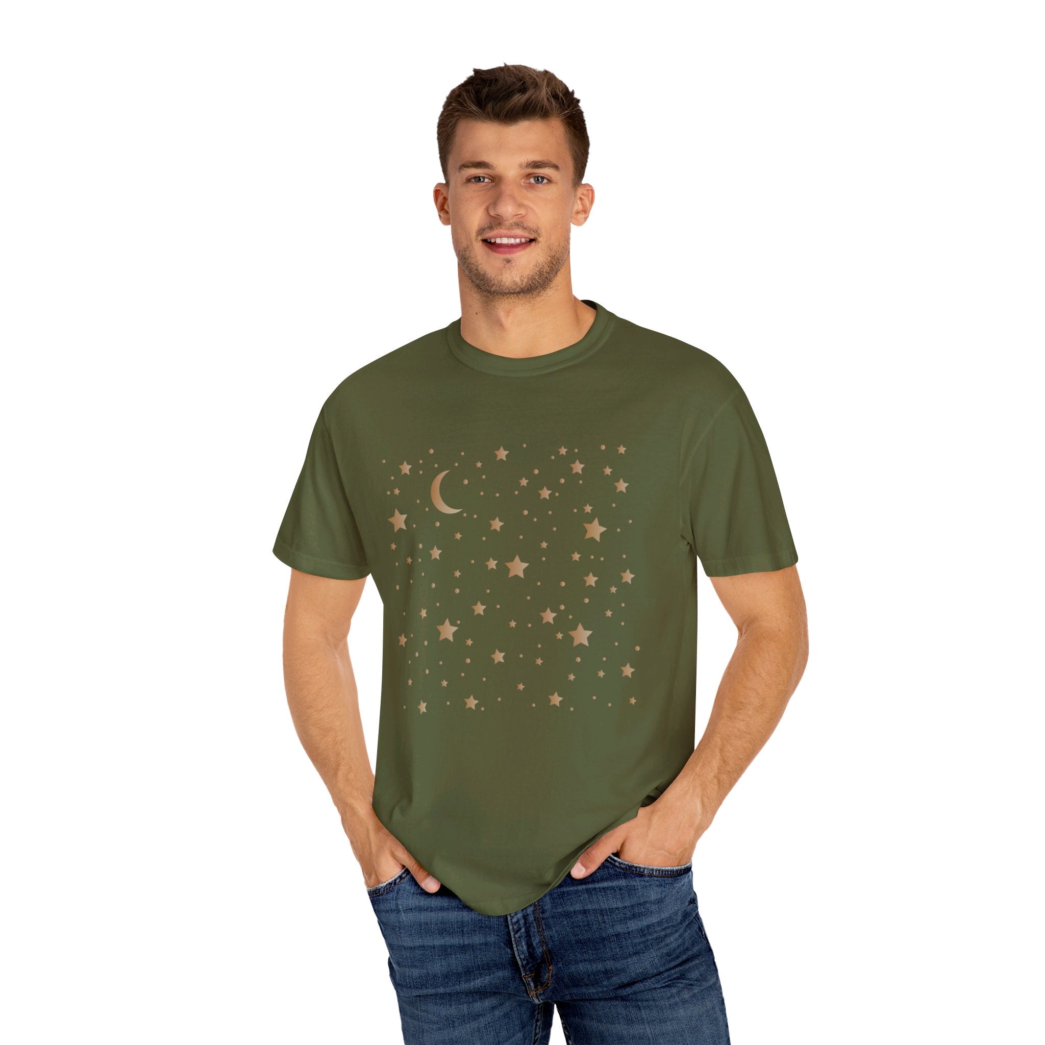 Moon and Stars Celestial T-Shirt, Boho Moon And Stars Shirt, Gold Stars Shirt, Mystical Moon and Stars Shirt, Astronomy Shirt