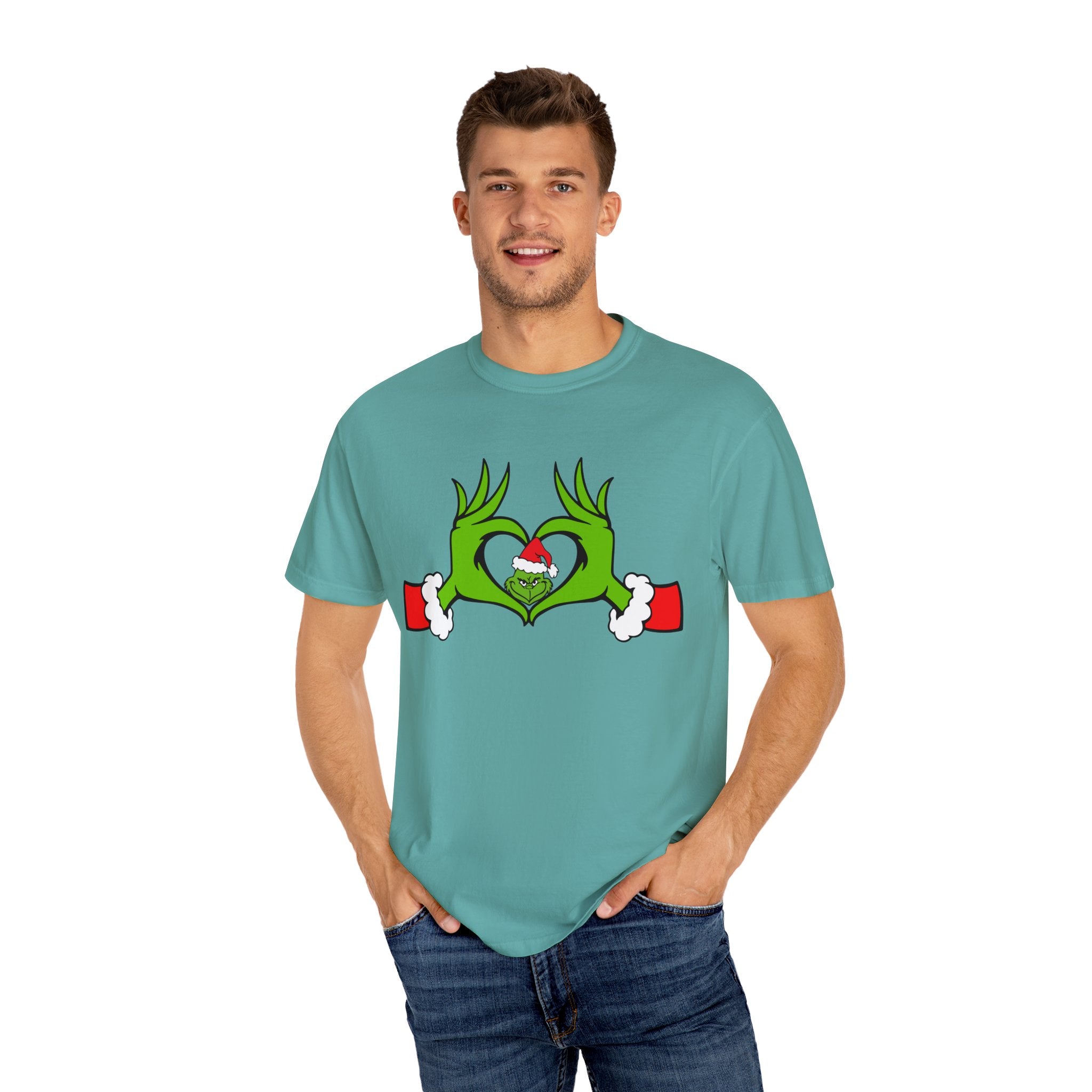 Grinch Heart Hands Graphic Tees, Grinch T-Shirt, Christmas Shirt, Xmas Clothing, Holiday T Shirts, Christmas Gifts, Christmas Party Shirt, Grinchmas T-shirt