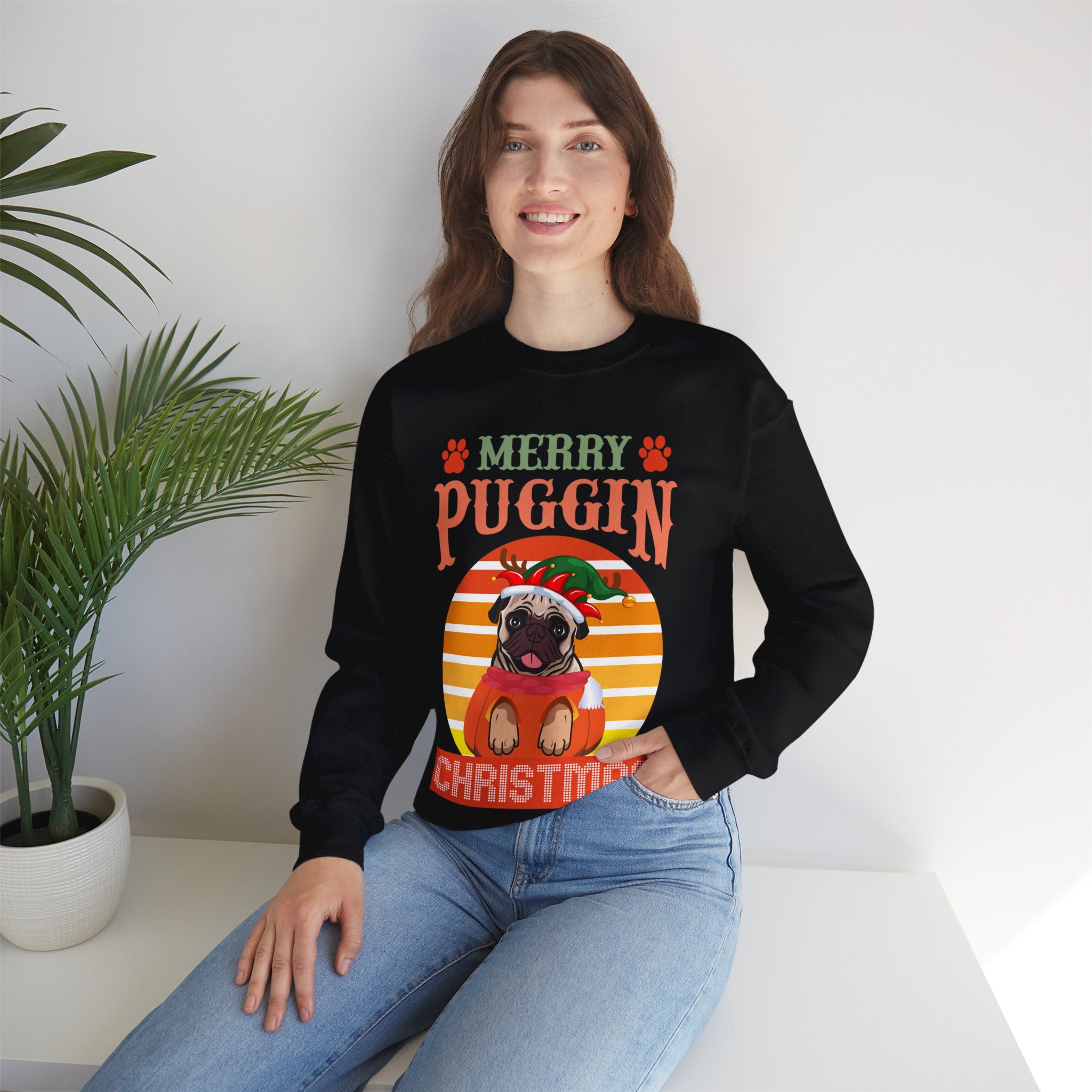 Pug Christmas Sweatshirt, Dog Lover Gift, Holiday Sweaters, Christmas Pugs Shirt, Pug In Santa Hat, Dog Mom Shirt, Santa Pug Shirt