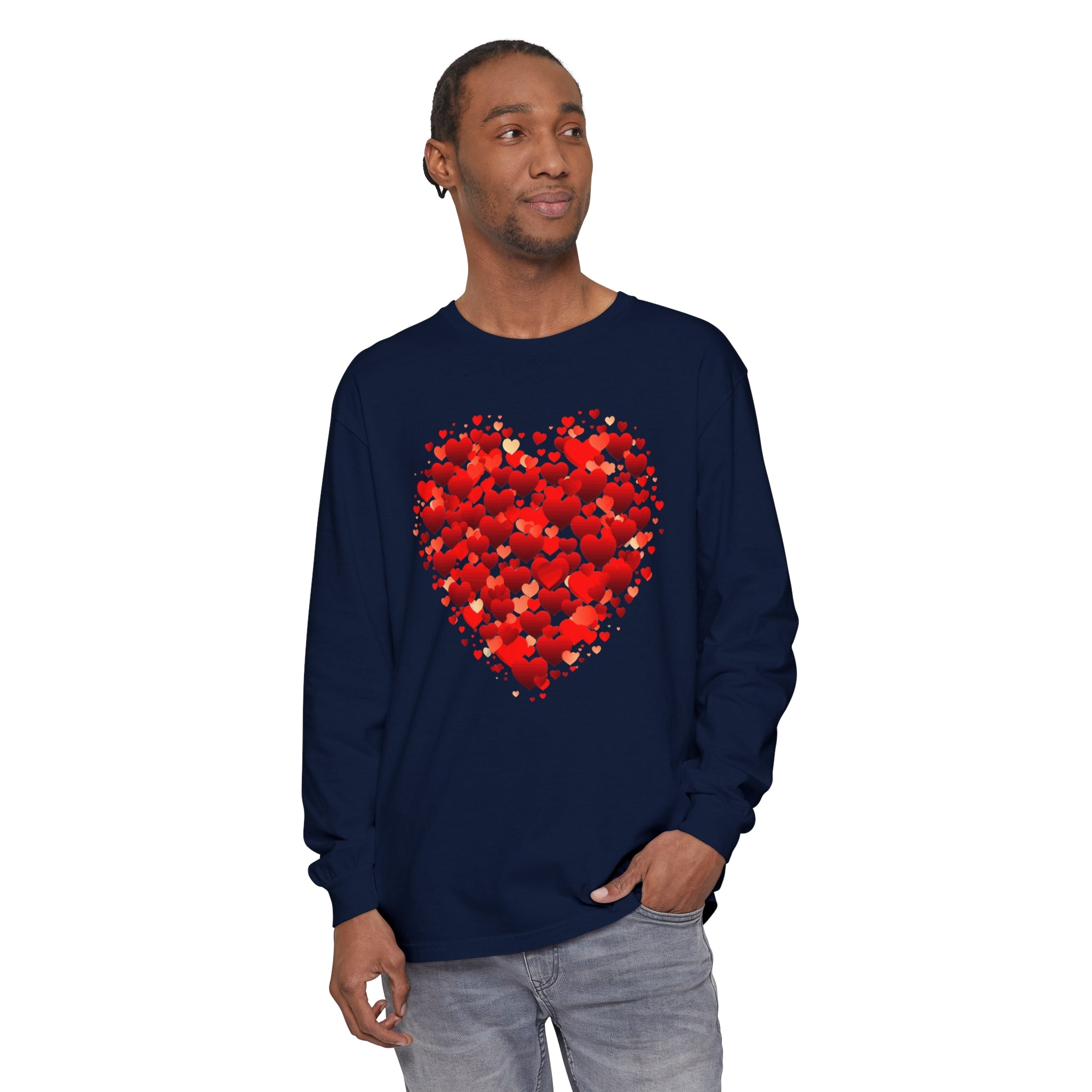 Valentines Day Red Heart Long Sleeve T-Shirt, Anniversary Love Long Sleeve Shirt, Double Heart Sweatshirt, Birthday Red Heart Shirt, Mothers Day Tee