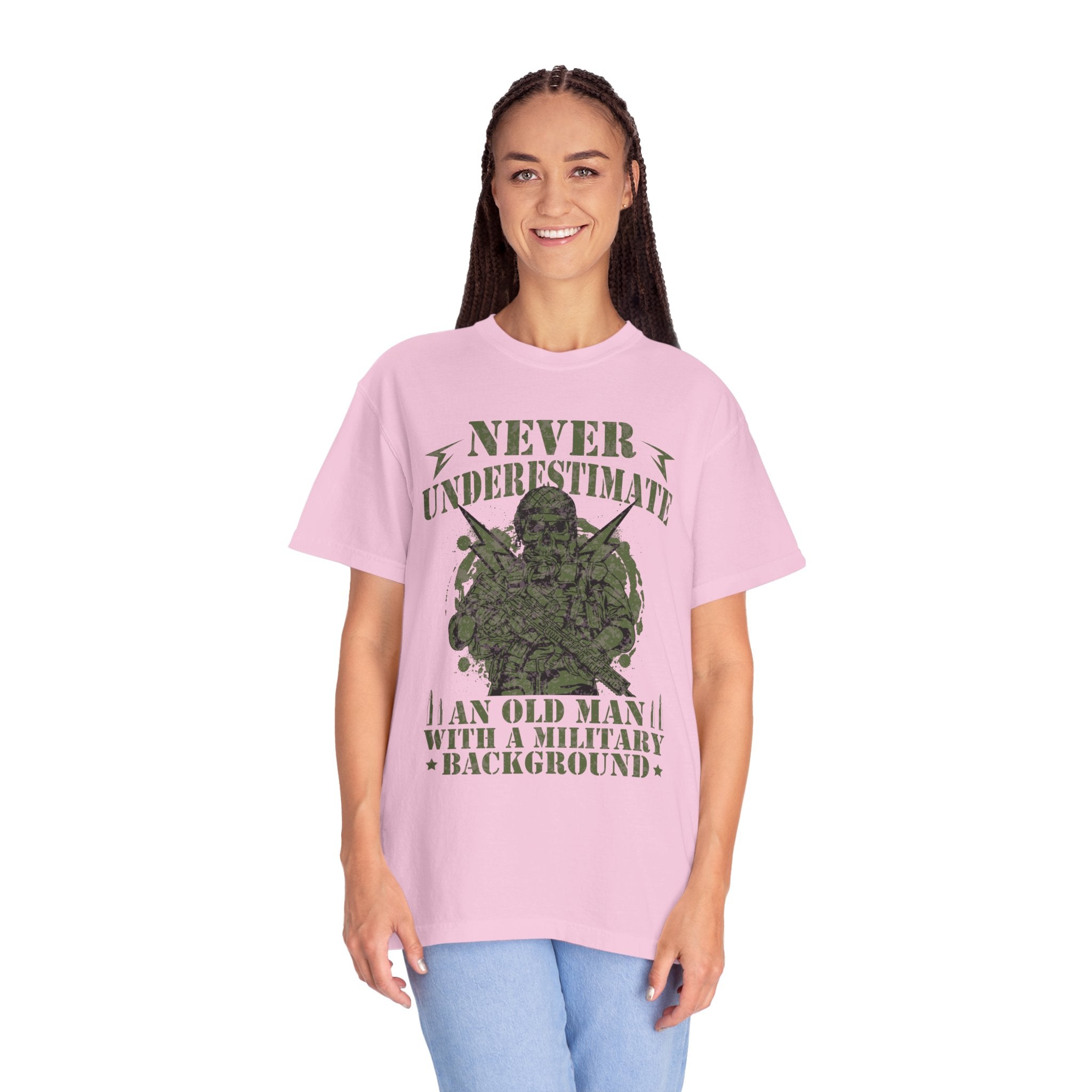 Never Underestimate An Old Man With A Military Background Shirt, American Flag Tee, US Veteran Shirt, Veterans Day Shirt, 4th of July Shirt