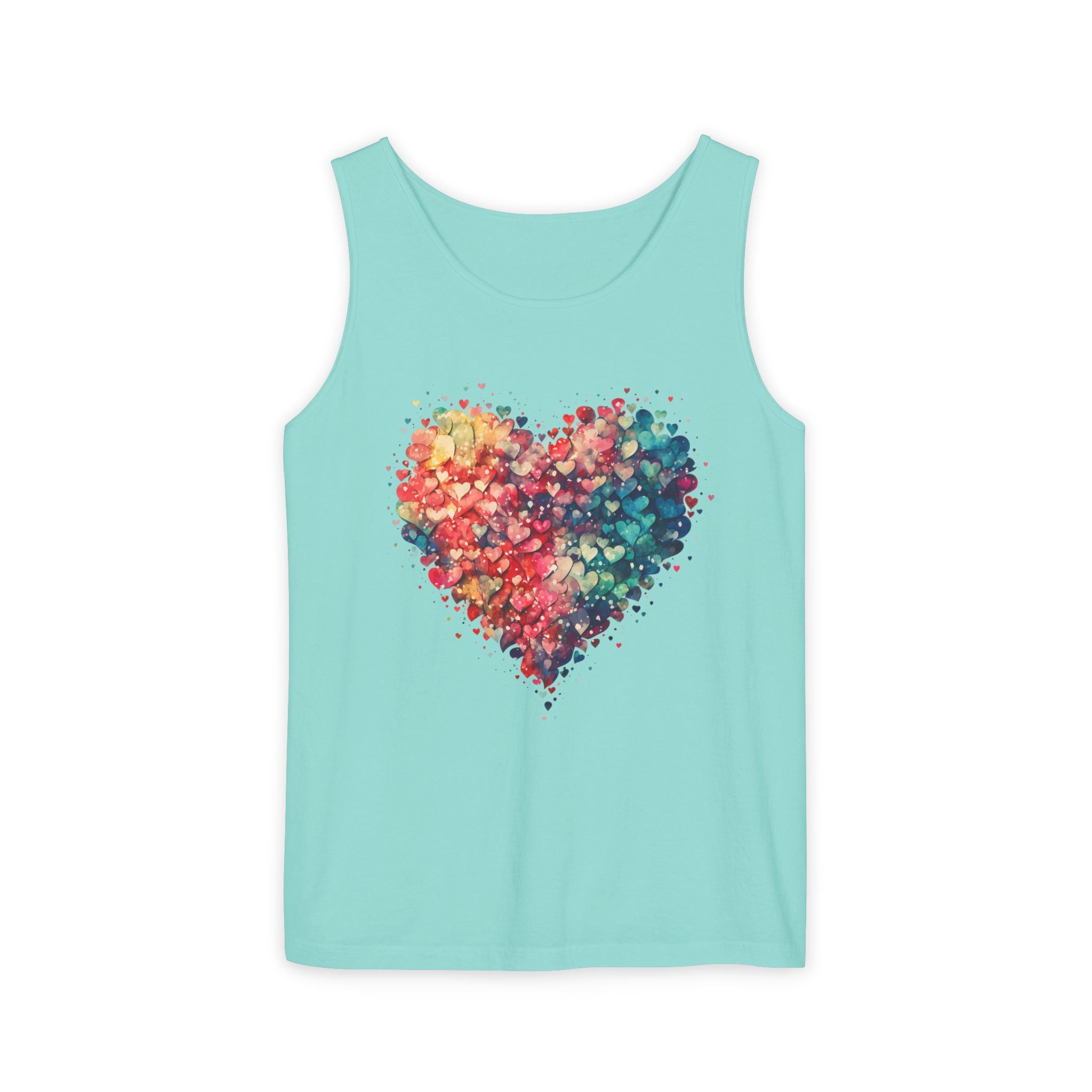 Watercolor Hearts Tank Top, Colorful Heart Shirt, Cute Heart Valentines Love Tank Top, Beautiful Watercolor Heart, Hearts Layered Design, Hearts Tank