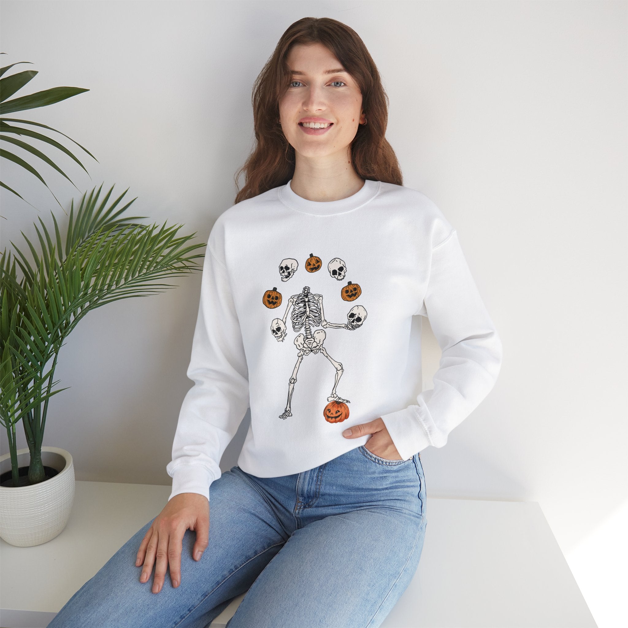 Dancing Skeleton Sweatshirt, Pumpkin Sweater, Pumpkin Skeleton Shirt, Fall Sweatshirt, Halloween Party Sweatshirt, Spooky Season Sweatshirt