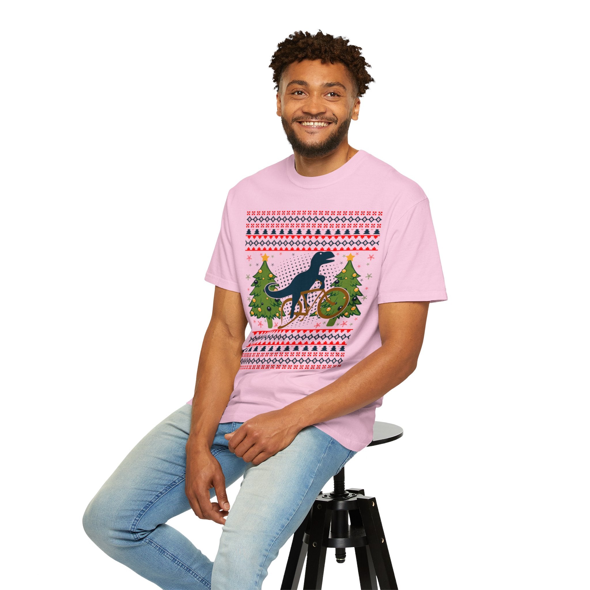 Ugly Christmas Dinosaur Riding Bike Shirt, Dinosaur Christmas Sweater, Dino Riders Tshirt, Dinosaur on a Bike Shirt