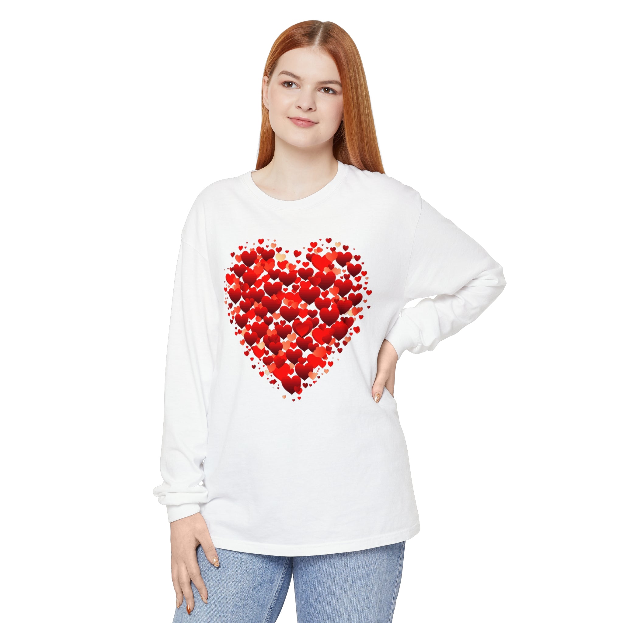 Valentines Day Red Heart Long Sleeve T-Shirt, Anniversary Love Long Sleeve Shirt, Double Heart Sweatshirt, Birthday Red Heart Shirt, Mothers Day Tee