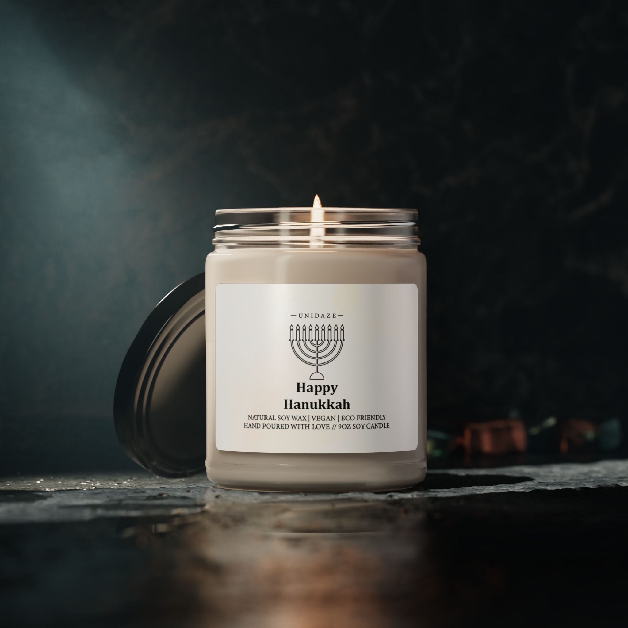 Happy Hanukkah Scented Soy Candle Decor Gift, Jewish Holiday Gift, Festive Of Lights