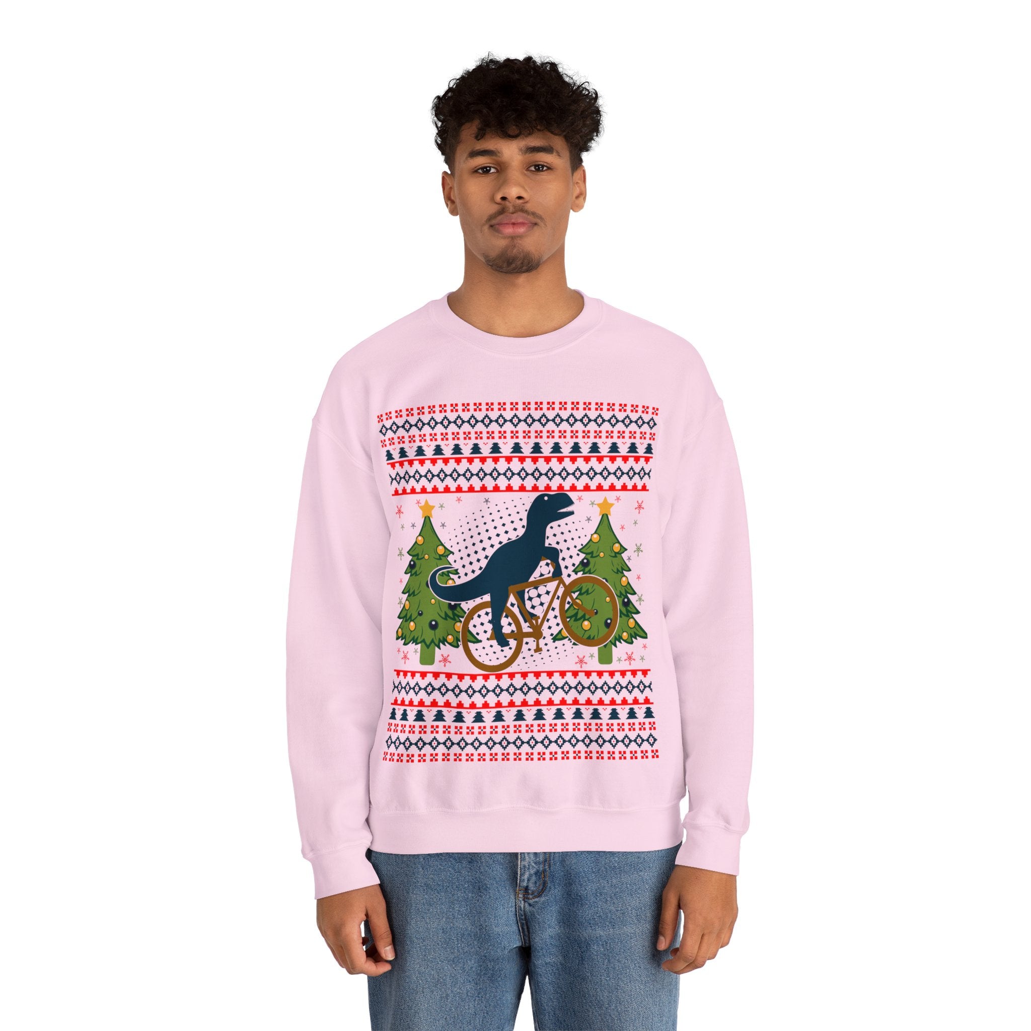 Ugly Christmas Dinosaur Riding Bike Sweater, Dinosaur Christmas Sweatshirt, Dino Riders shirt, Dinosaur on a Bike Shirt