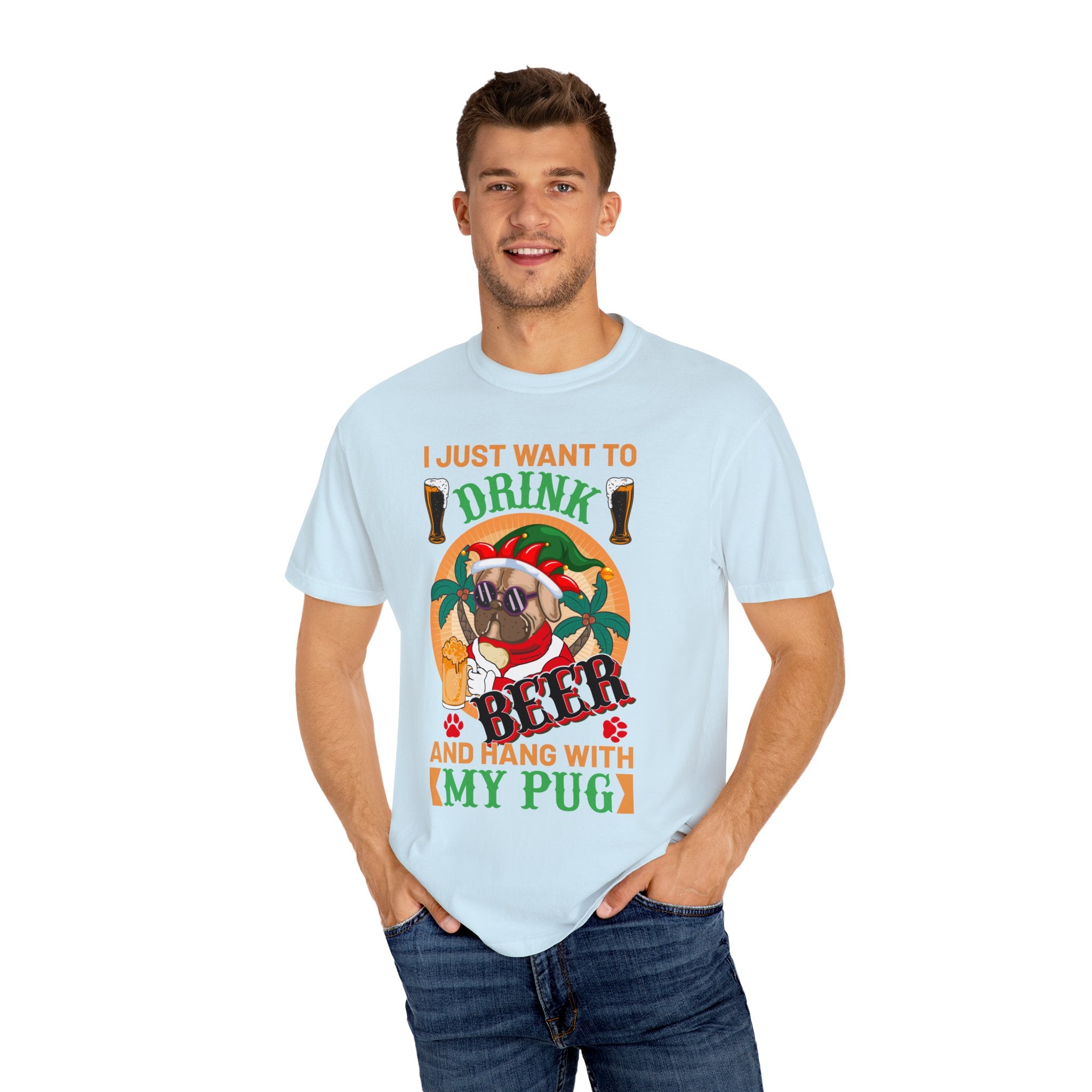 I Just Want To Drink Beer And Hang With My Pug T-Shirt, Funny Christmas Pug Shirt, Proud Pug Owner, Pug Dad Gift, Pug Mom Present, Puggie