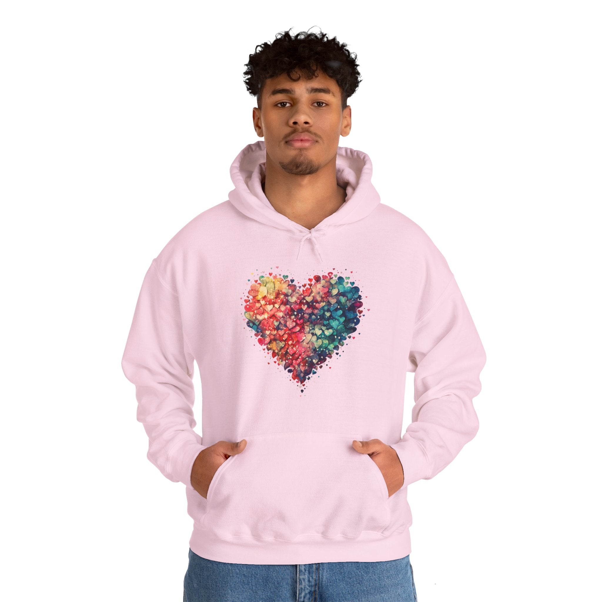 Watercolor Heart Hoodie, Valentine Heart Hooded Sweater, Cute Pocket Hoodie, Colorful Heart Sweatshirt, Minimalist Hoodie, Love Sweatshirt