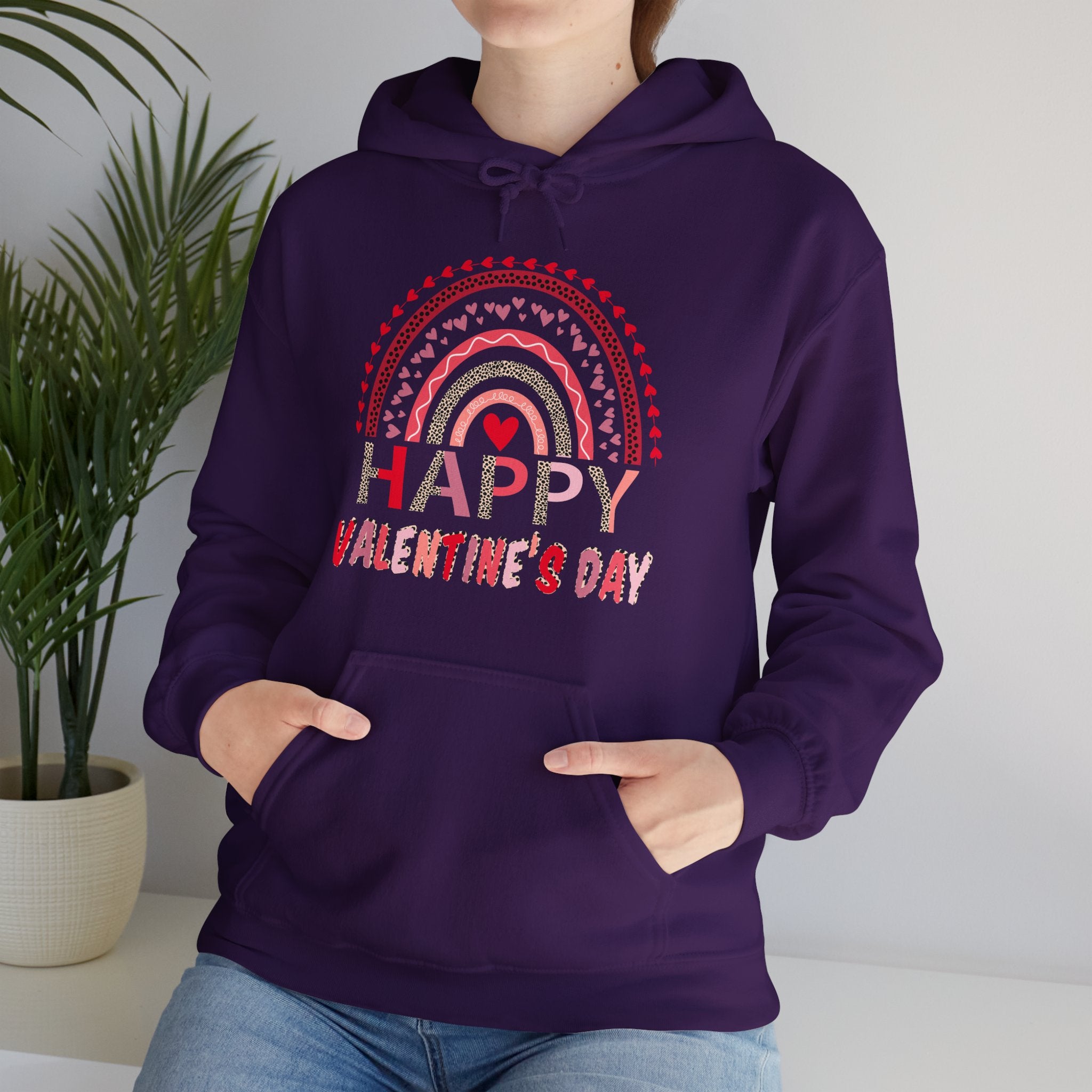 Happy Valentines Day Leopard Rainbow Red Women Valentine Men Hoodie Graphic Print Hooded Sweatshirt