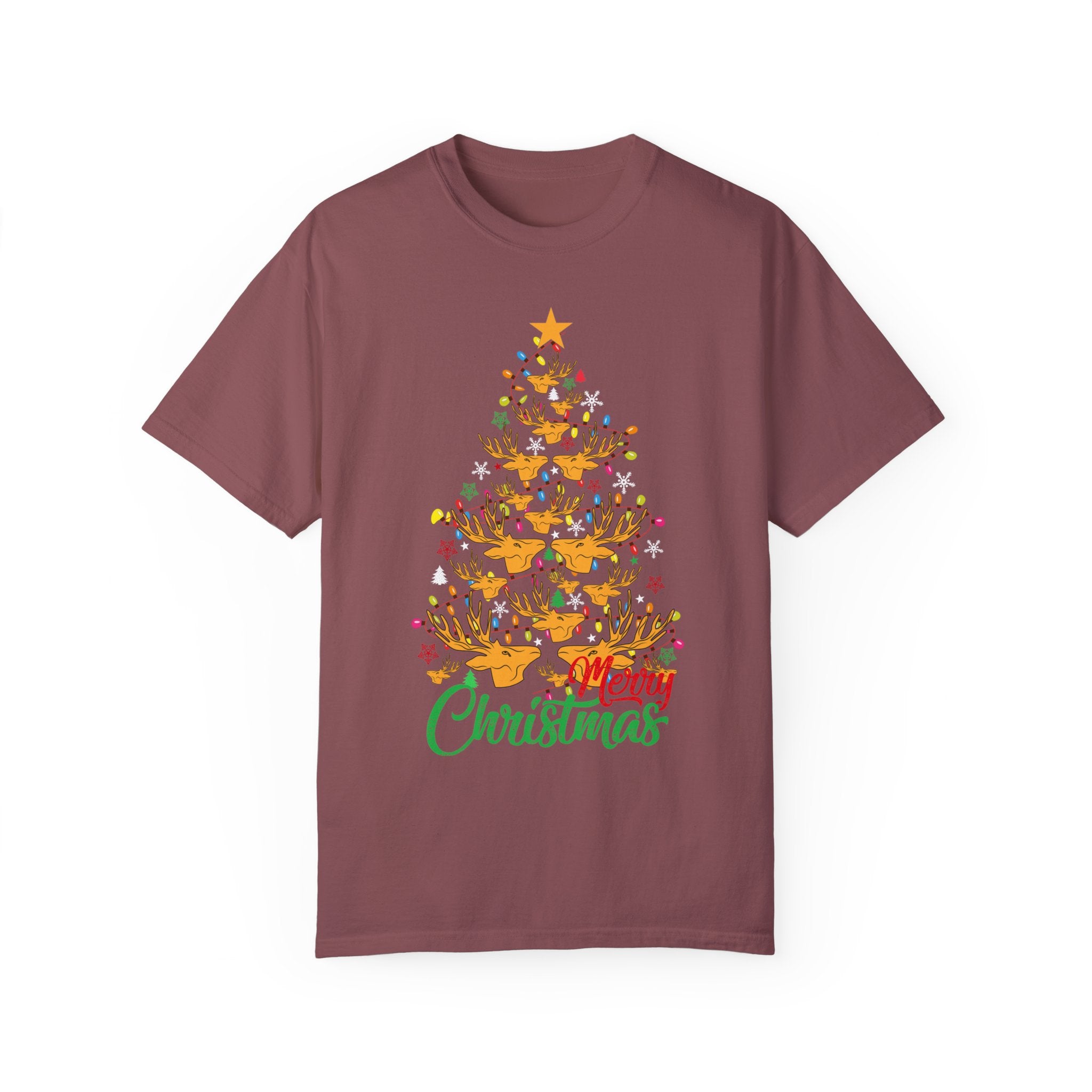 Christmas Tee, Christmas Deer Tree Shirt, Deer Head Trees Design on premium cotton unisex shirt, plus sizes, 2x, 3x, 4x