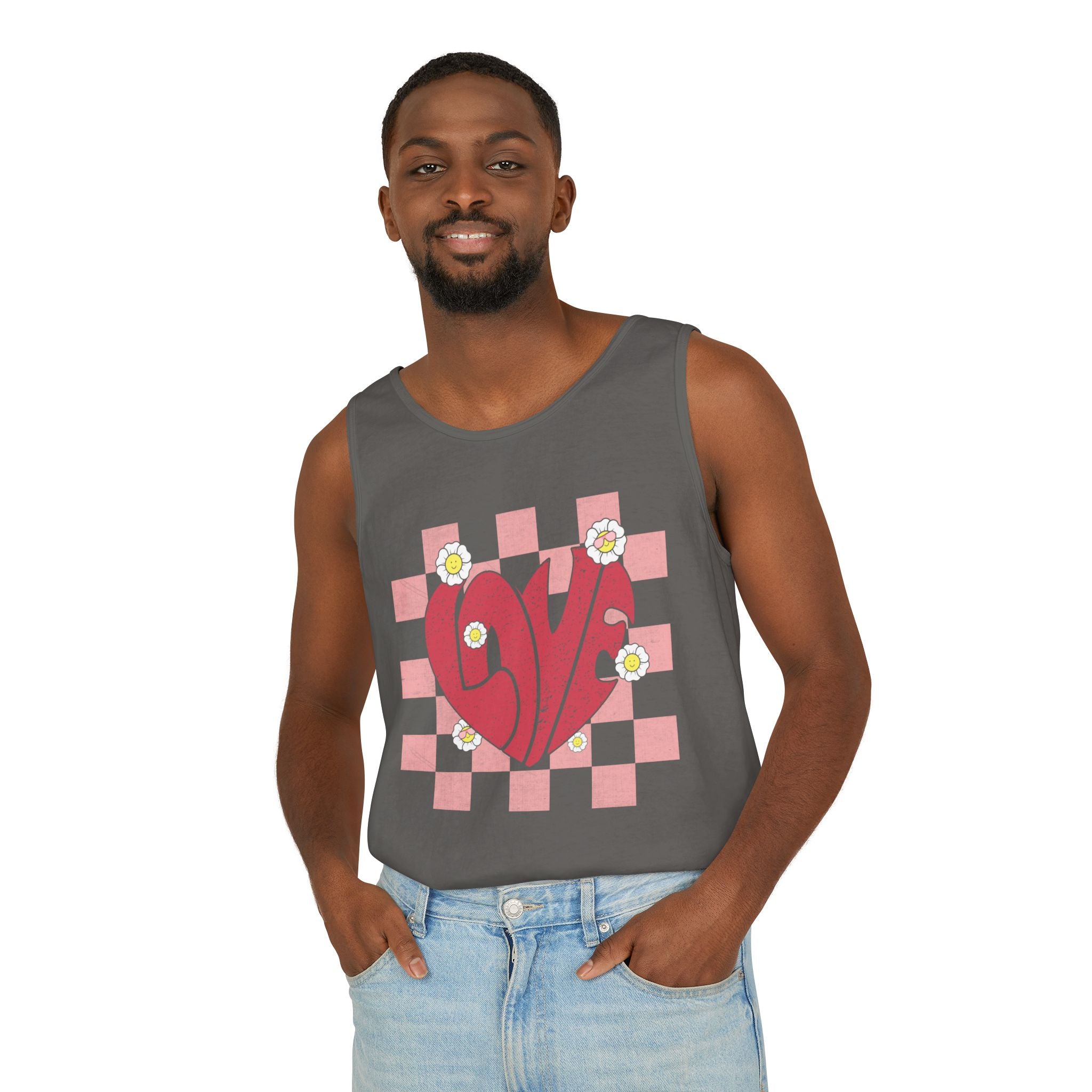 Valentine Heart Tank Top, Retro Love Shirt, Love T-Shirt, Valentines Day Gift, Checker heart tee, Heart Love Tank Top