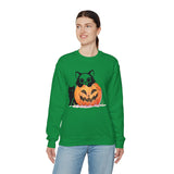 Black Cat Pumpkin Sweatshirt, Halloween Sweatshirt, Pumpkin shirt, Fall Sweatshirt for Women, Halloween Crewneck, Spooky Season, Bat top