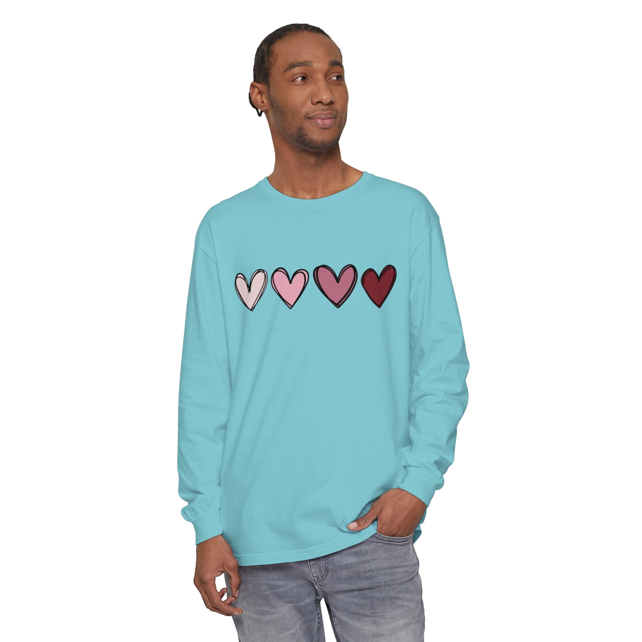 Valentine Double Heart Long Sleeve T-Shirt, Cute Valentine Shirt, Valentine Long Sleeve Shirt, Vintage Valentine Sweatshirt, Love Heart Long Sleeve Tee