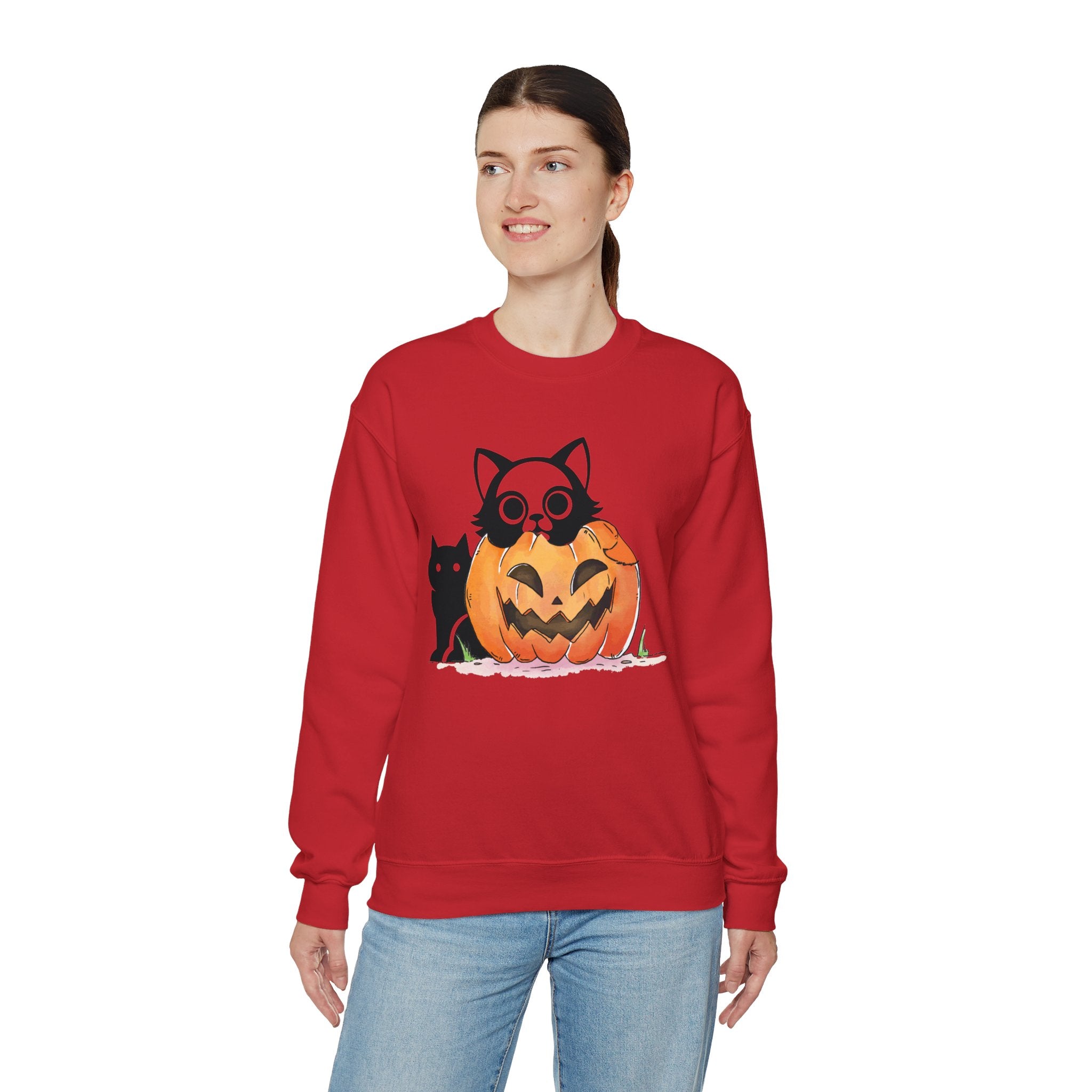 Black Cat Pumpkin Sweatshirt, Halloween Sweatshirt, Pumpkin shirt, Fall Sweatshirt for Women, Halloween Crewneck, Spooky Season, Bat top