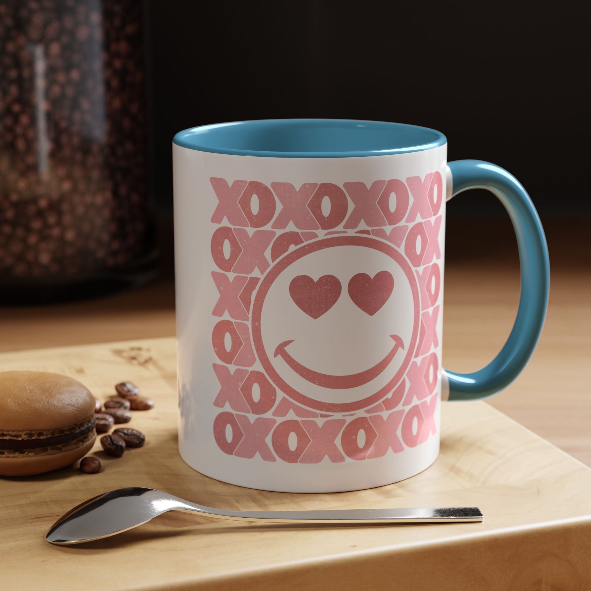 XOXO Smiley Face Coffee Mug, Pink Smiley Face Mug, Valentines Decor, Galentines gift, XOXO Coffee Cup, Party Favors, Cute Coffee Mug