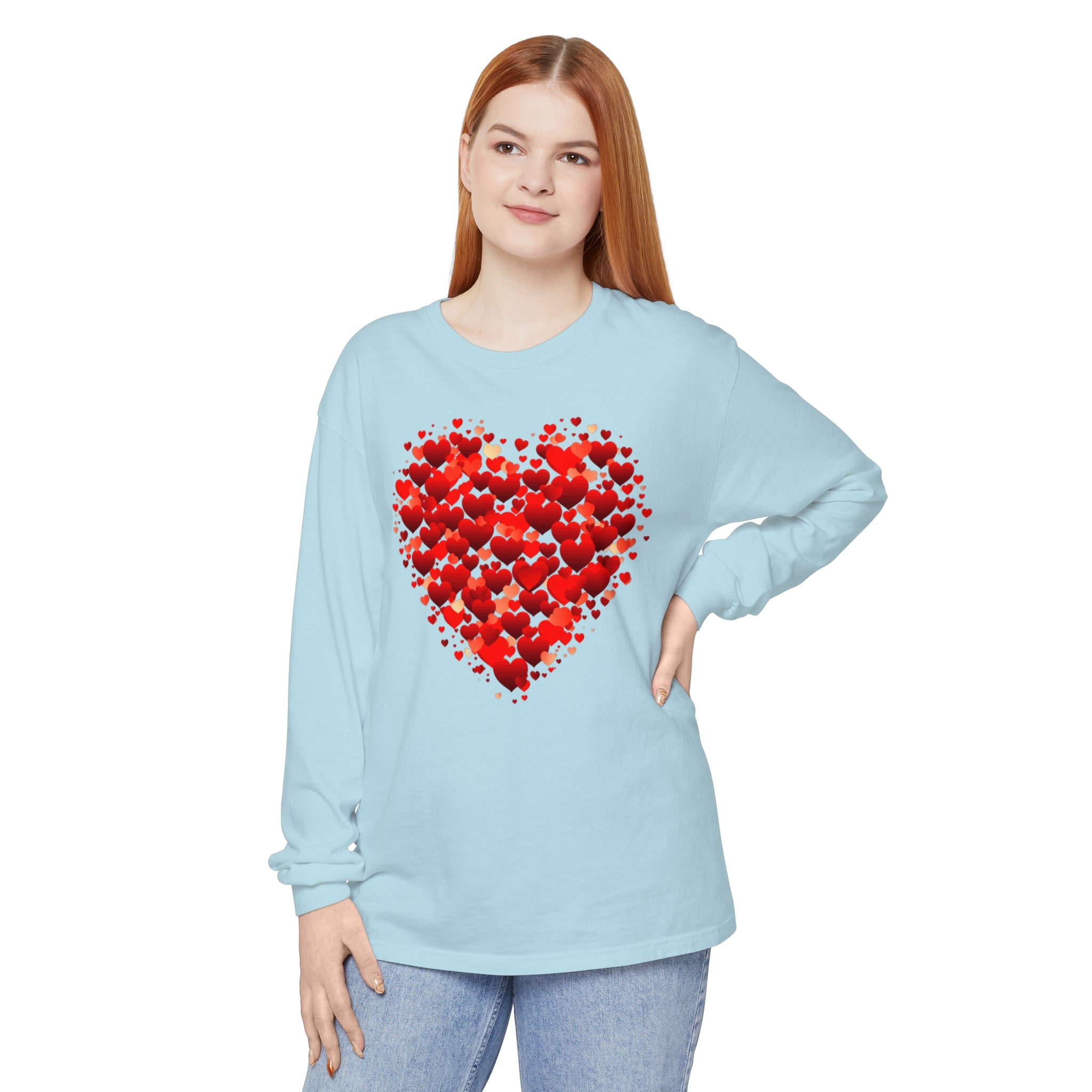 Valentines Day Red Heart Long Sleeve T-Shirt, Anniversary Love Long Sleeve Shirt, Double Heart Sweatshirt, Birthday Red Heart Shirt, Mothers Day Tee