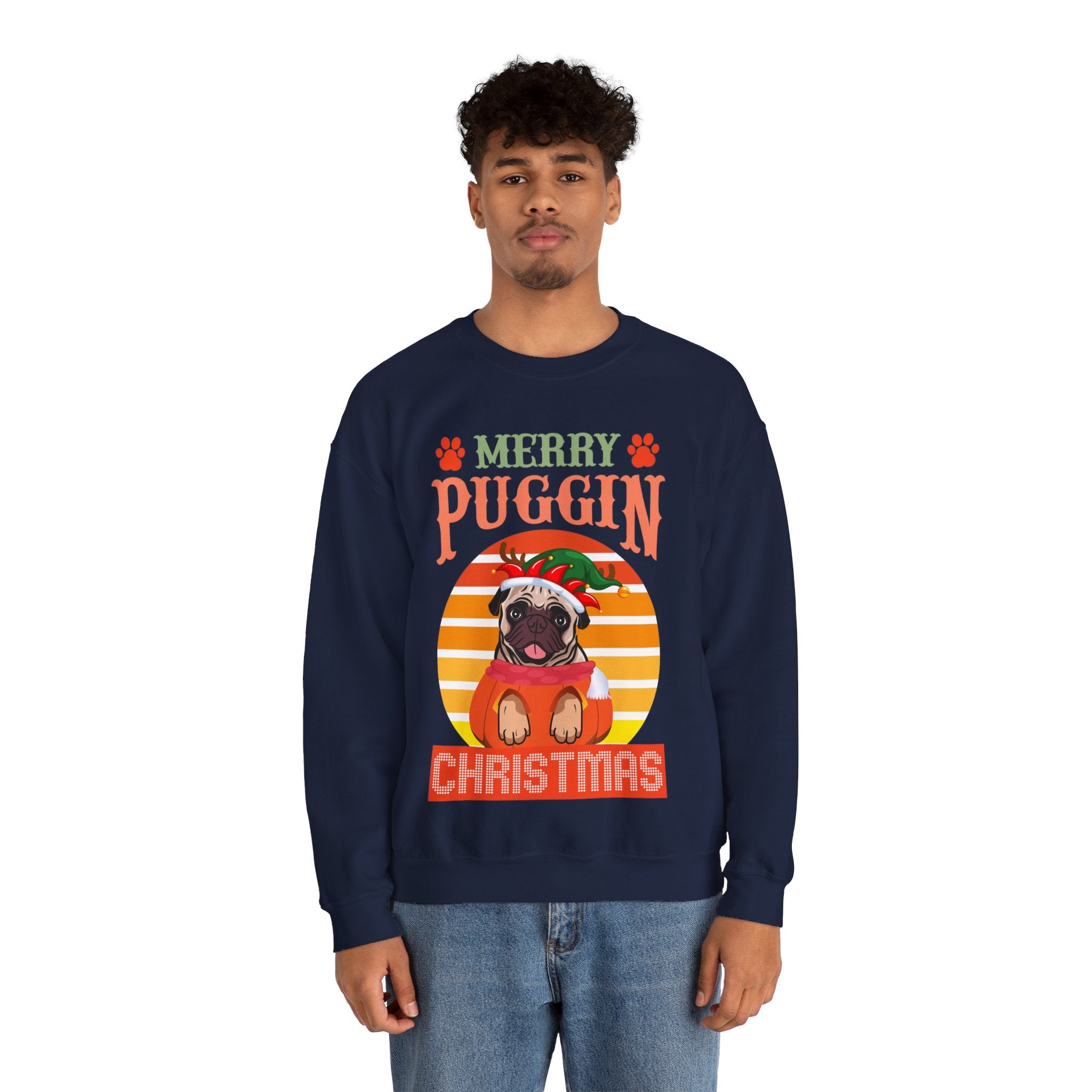 Pug Christmas Sweatshirt, Dog Lover Gift, Holiday Sweaters, Christmas Pugs Shirt, Pug In Santa Hat, Dog Mom Shirt, Santa Pug Shirt