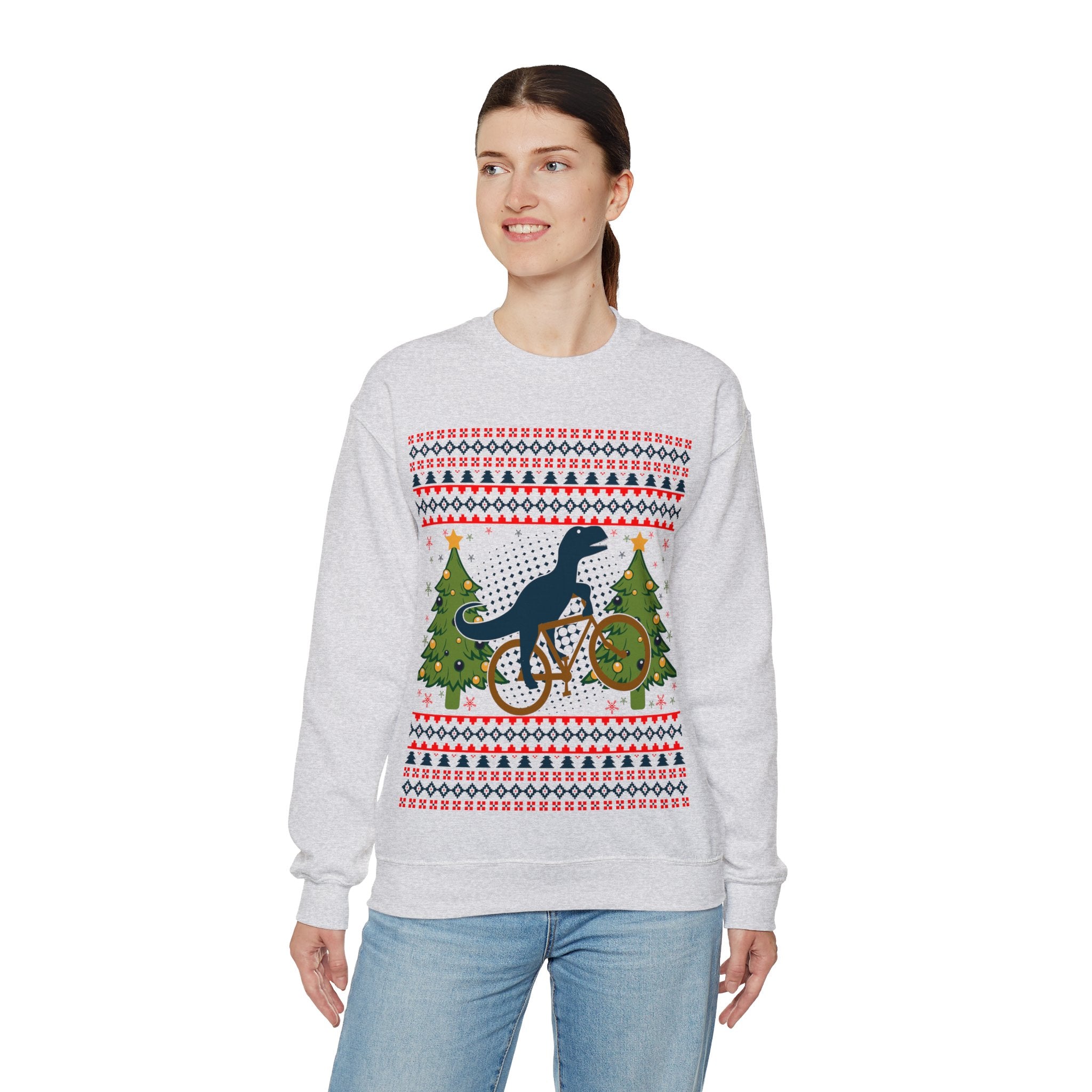 Ugly Christmas Dinosaur Riding Bike Sweater, Dinosaur Christmas Sweatshirt, Dino Riders shirt, Dinosaur on a Bike Shirt