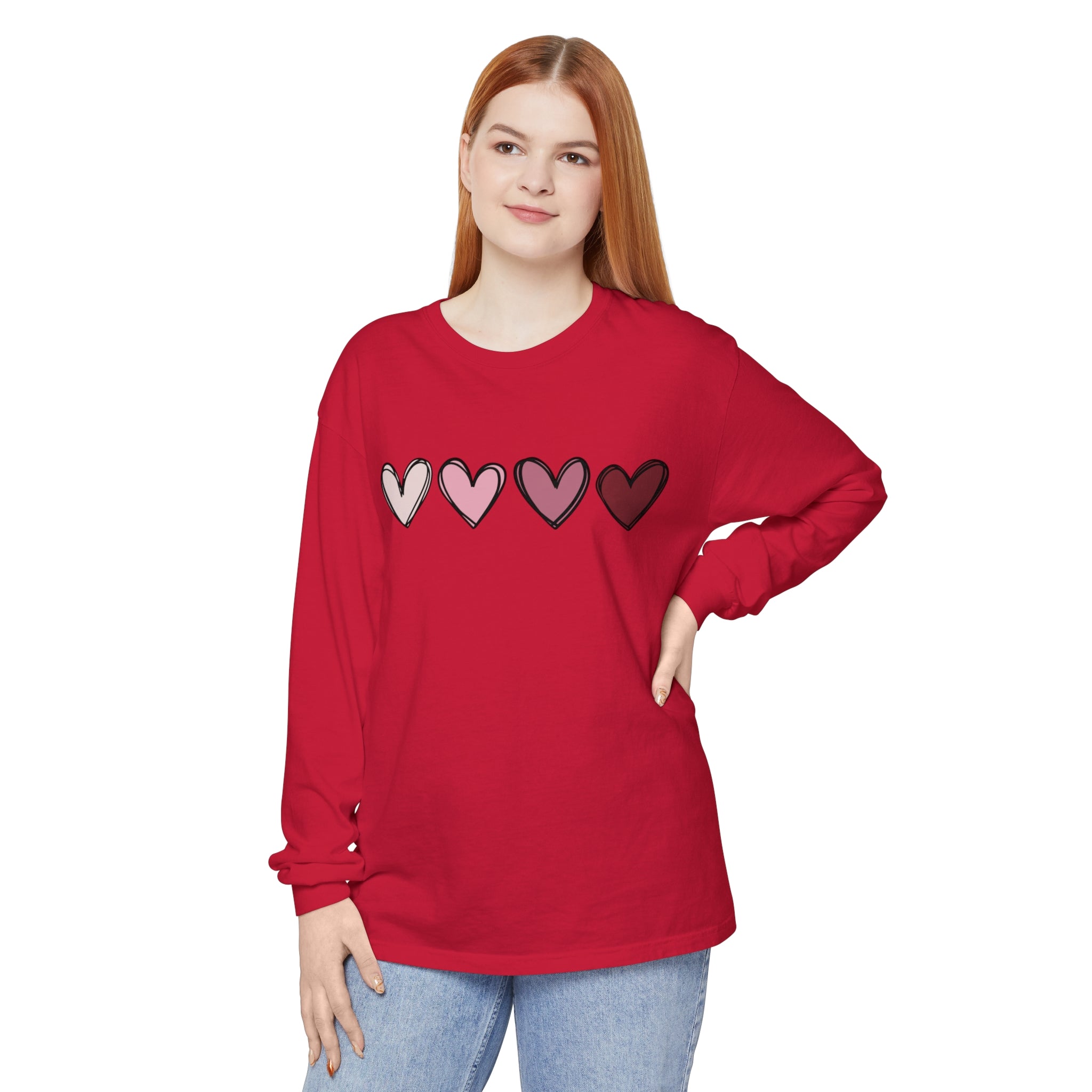 Valentine Double Heart Long Sleeve T-Shirt, Cute Valentine Shirt, Valentine Long Sleeve Shirt, Vintage Valentine Sweatshirt, Love Heart Long Sleeve Tee
