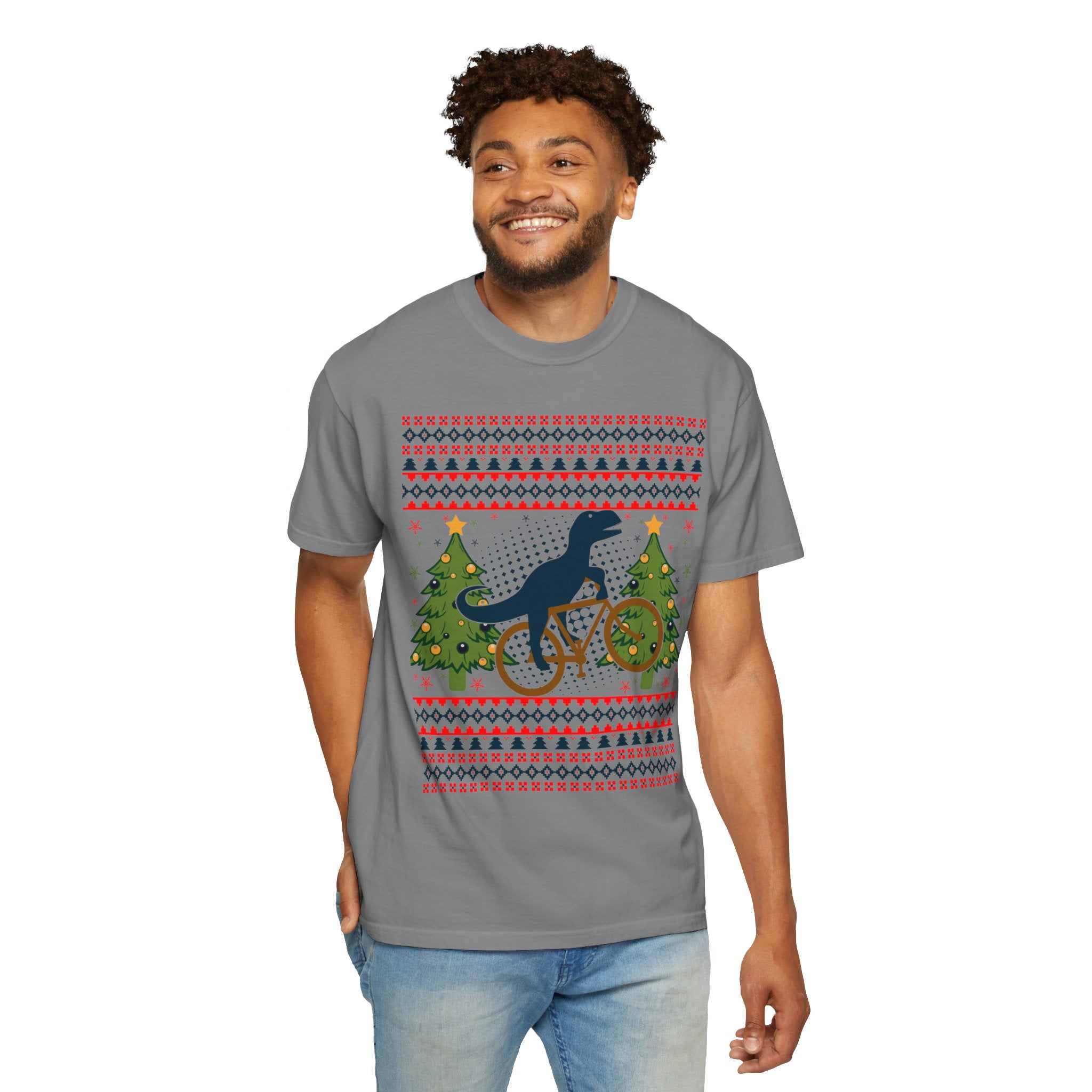 Ugly Christmas Dinosaur Riding Bike Shirt, Dinosaur Christmas Sweater, Dino Riders Tshirt, Dinosaur on a Bike Shirt