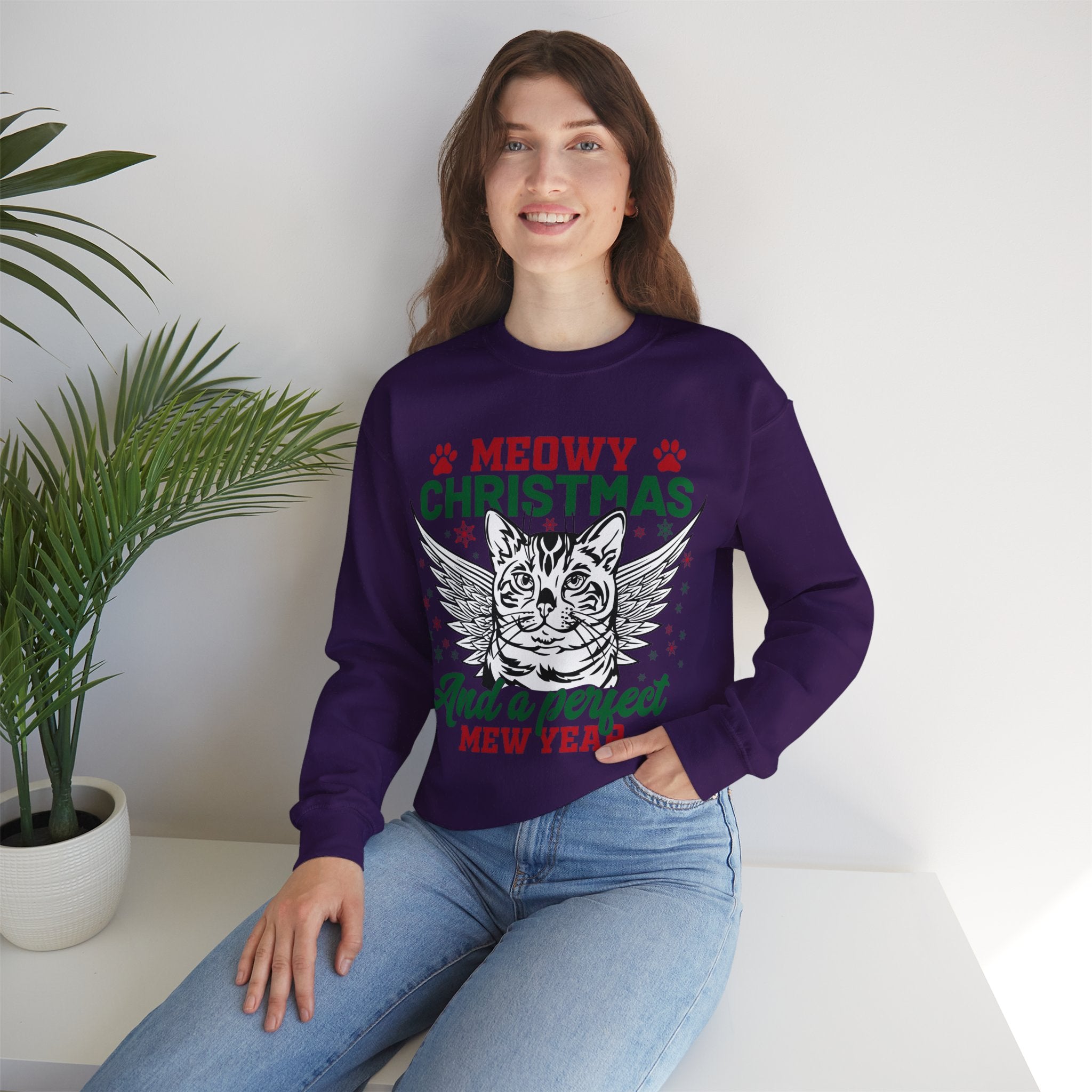 Christmas Cat Sweatshirt, Meowy Christmas Sweatshirt, Trendy Christmas Sweatshirt, Happy New Year, Funny Cat Sweatshirt, Meowy Sweatshirt