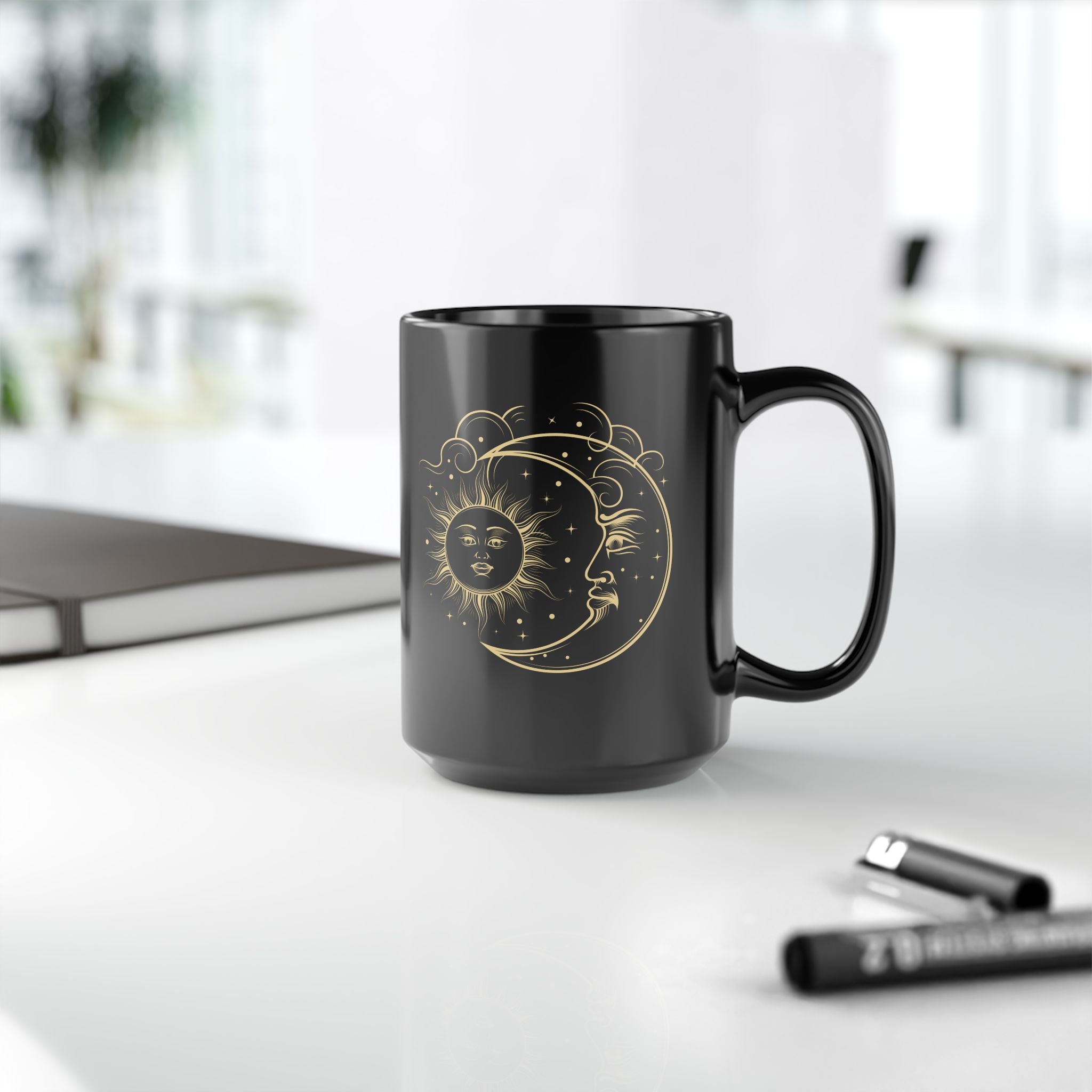Sun and Moon Mug, Celestial Objects Coffee Mug, Vintage Astrological Gift for Astrologer, Zodiac, Horoscope, Moon Phases