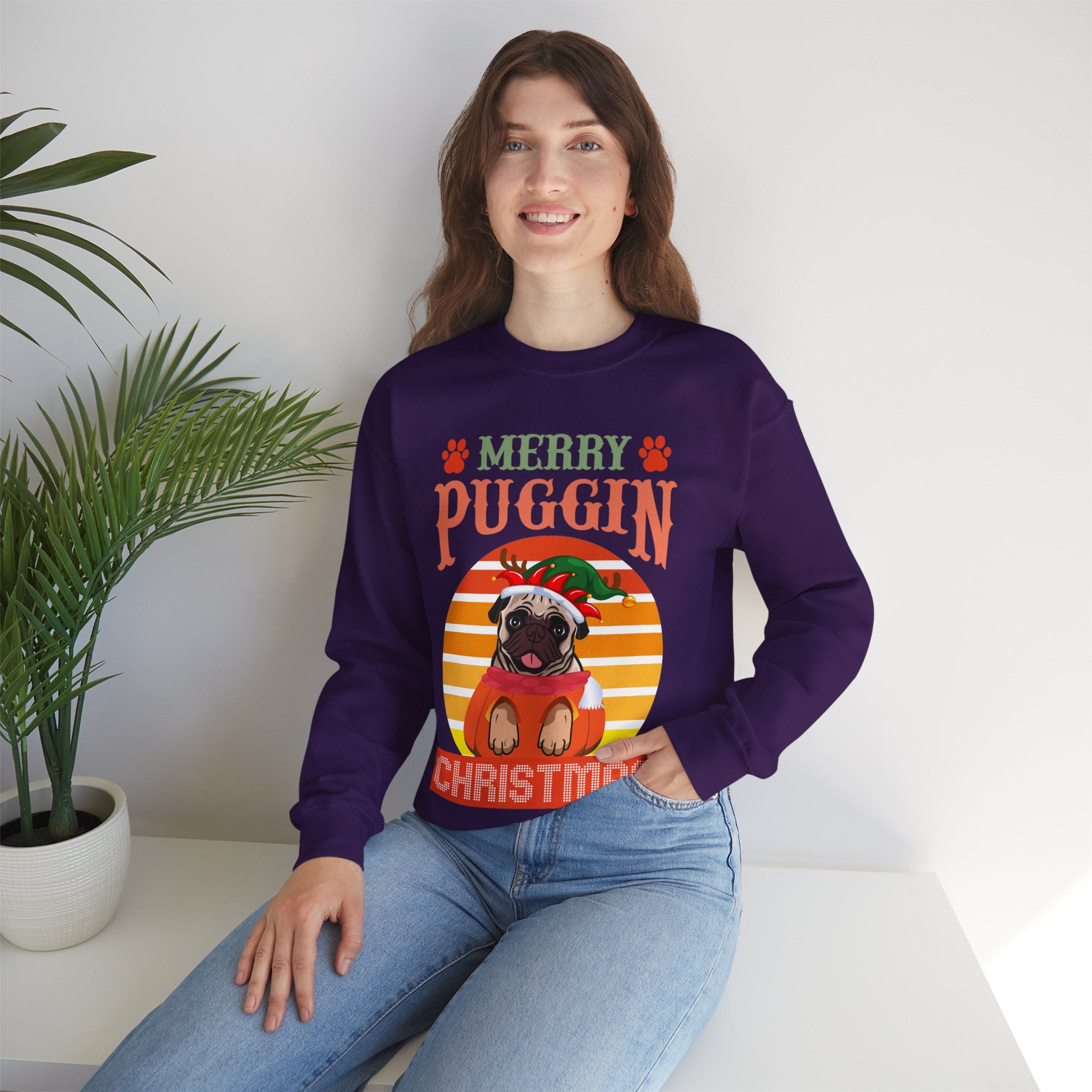 Pug Christmas Sweatshirt, Dog Lover Gift, Holiday Sweaters, Christmas Pugs Shirt, Pug In Santa Hat, Dog Mom Shirt, Santa Pug Shirt