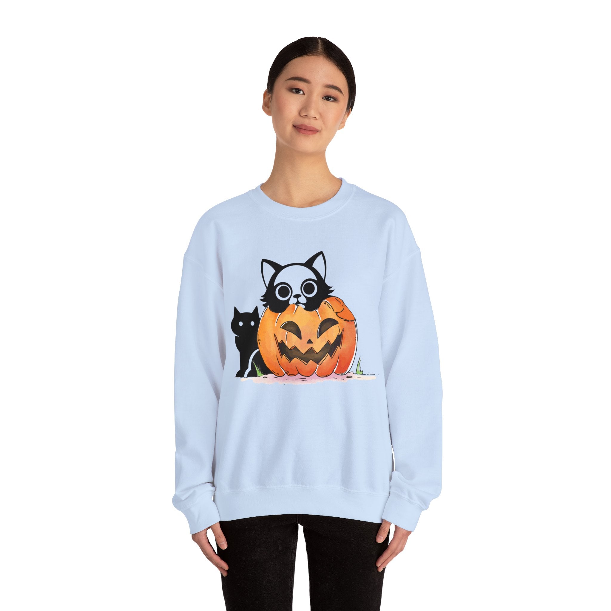 Black Cat Pumpkin Sweatshirt, Halloween Sweatshirt, Pumpkin shirt, Fall Sweatshirt for Women, Halloween Crewneck, Spooky Season, Bat top