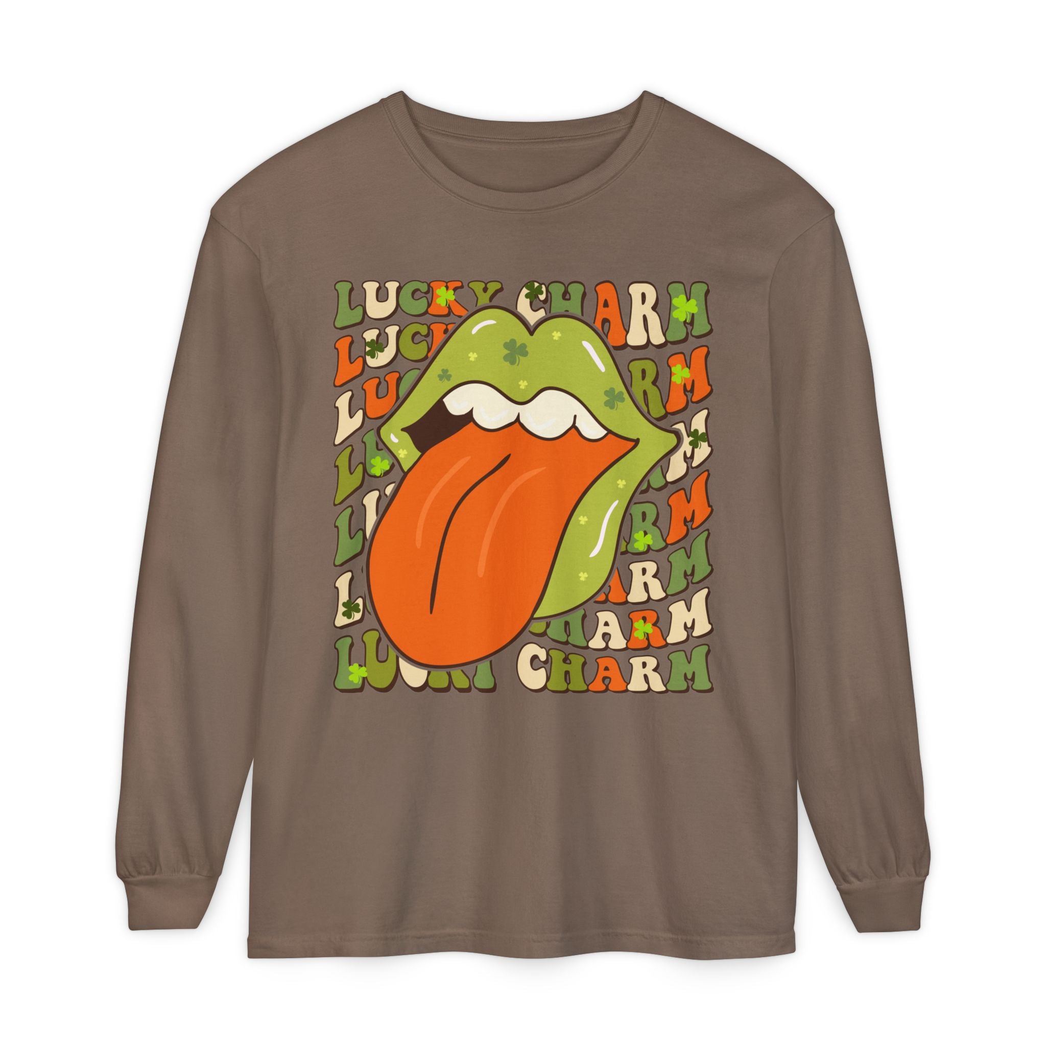 St Patricks Day Lucky Charm Lips Long sleeve T-Shirt, Lucky Shamrock Cute Long Sleeve Shirt, Lucky Irish Shirt, Ireland Drinking Tee