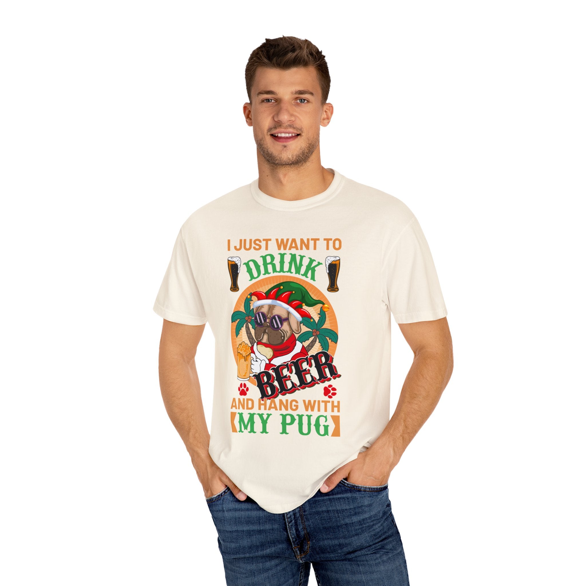 I Just Want To Drink Beer And Hang With My Pug T-Shirt, Funny Christmas Pug Shirt, Proud Pug Owner, Pug Dad Gift, Pug Mom Present, Puggie